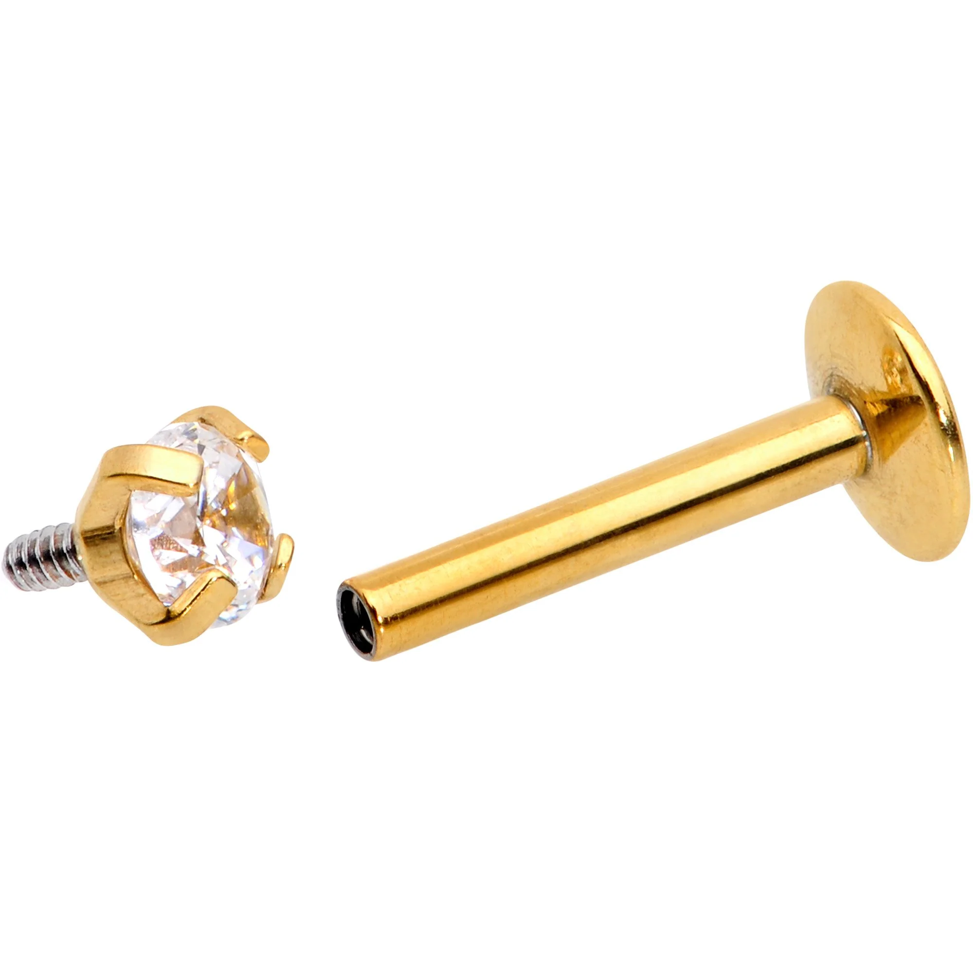 5/16 Clear 2mm Gem Gold IP Internally Threaded Labret Monroe Tragus - Image 4