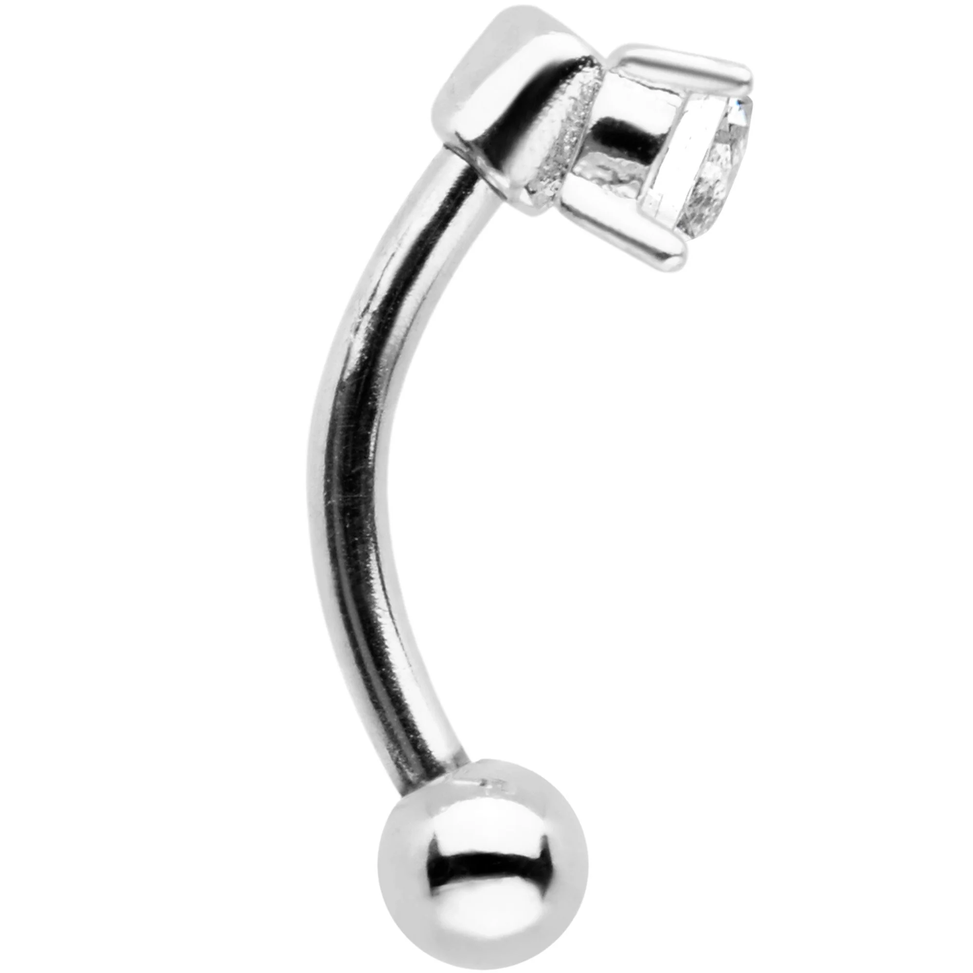 5/16 Clear CZ Gem Fashionista Curved Eyebrow Rook Earring - Image 2