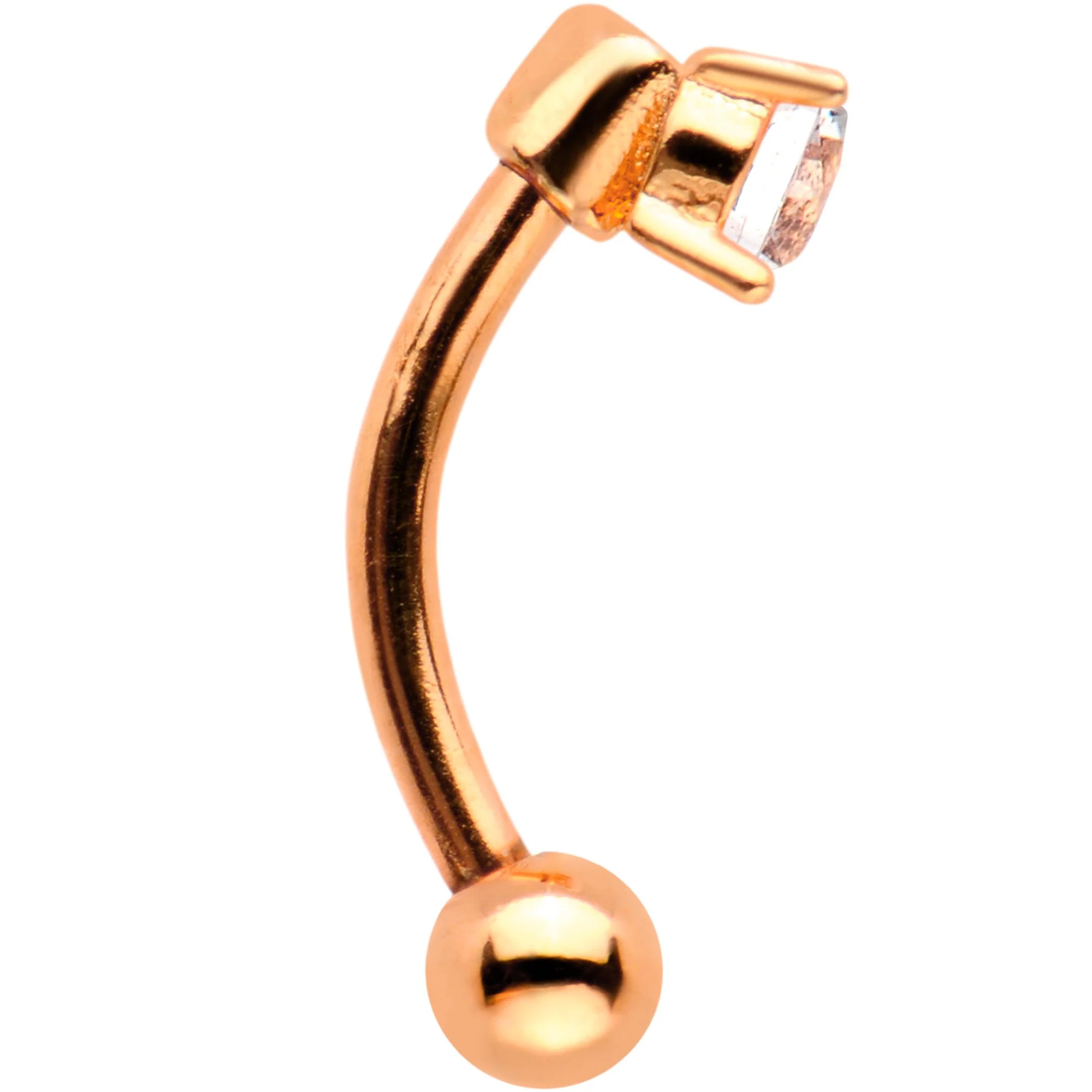 5/16 Clear CZ Gem Rose Gold IP Fashionista Curved Eyebrow Rook Earring - Image 2