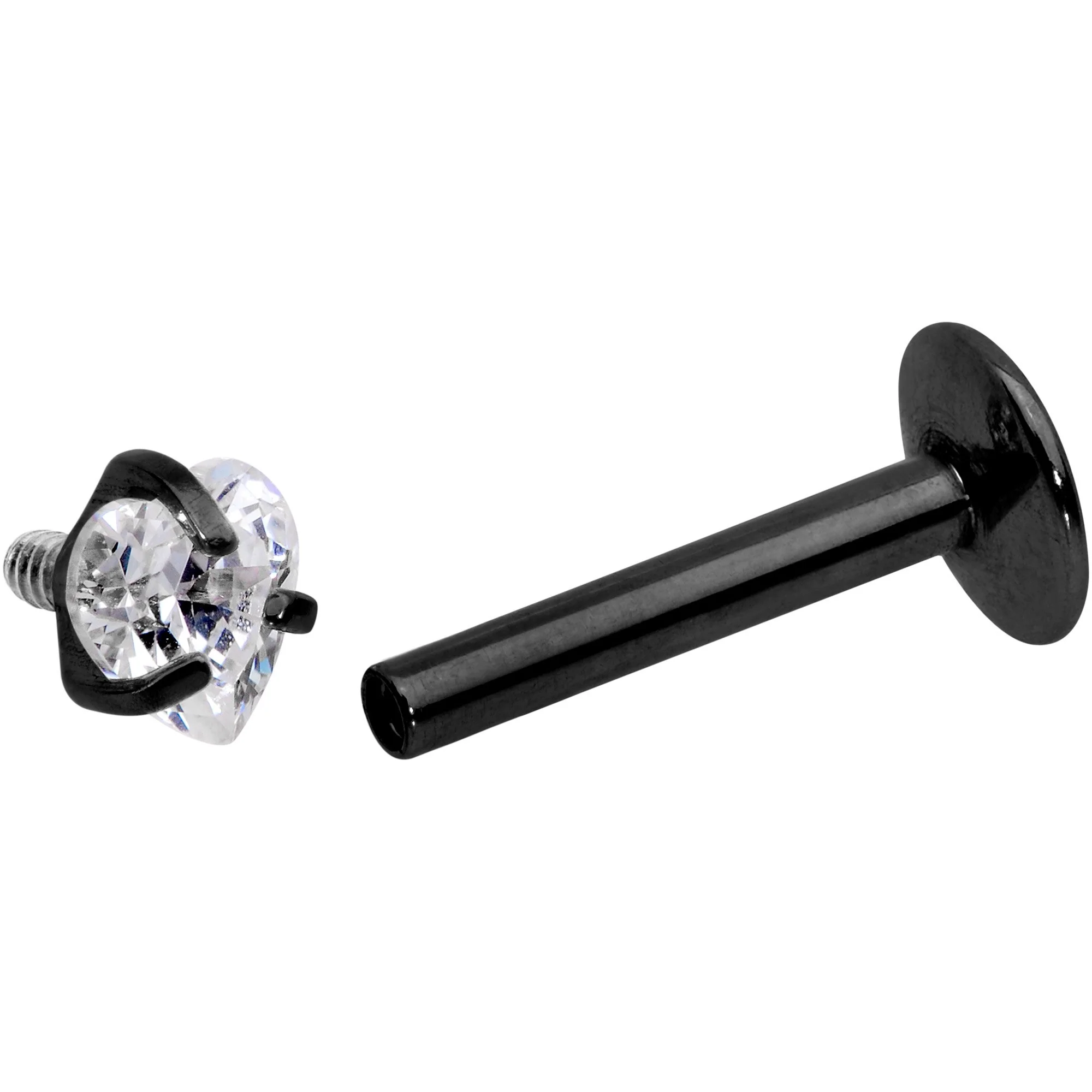 5/16 Clear Heart CZ Black PVD Internally Threaded Labret Monroe - Image 4