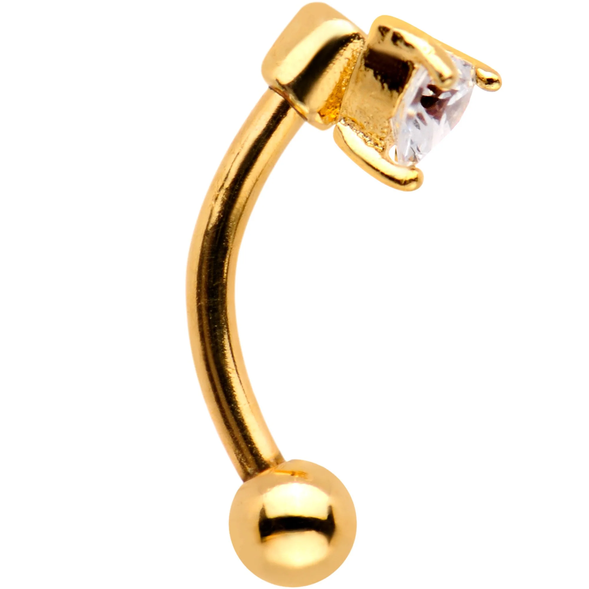 5/16 Clear Heart CZ Gem Gold IP Fashionista Curved Eyebrow Rook Earring - Image 2