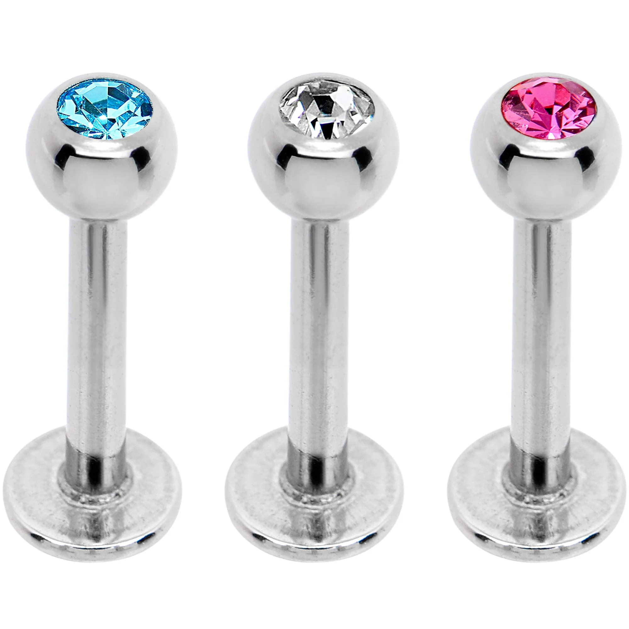 5/16 Clear Pink Blue Gem Internally Threaded Pack Set of 6 Labret Monroe - Image 2