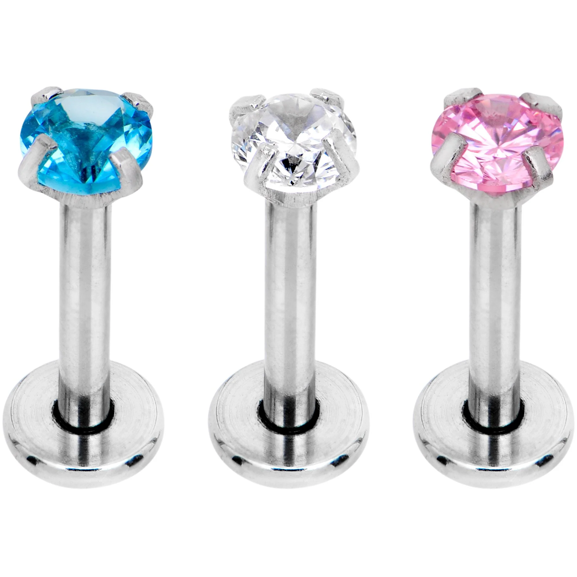 5/16 Clear Pink Blue Gem Internally Threaded Pack Set of 6 Labret Monroe - Image 3