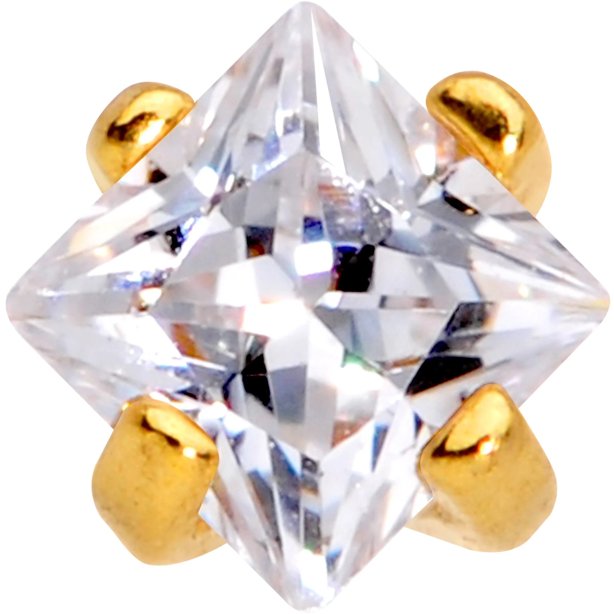 5/16 Clear Square CZ Gold PVD Internally Threaded Labret Monroe - Image 2