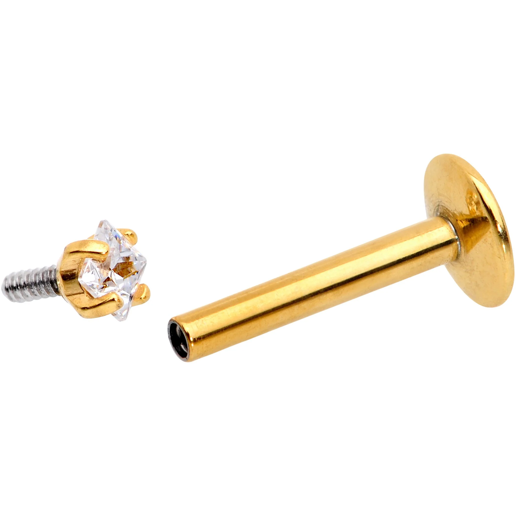 5/16 Clear Square CZ Gold PVD Internally Threaded Labret Monroe - Image 4