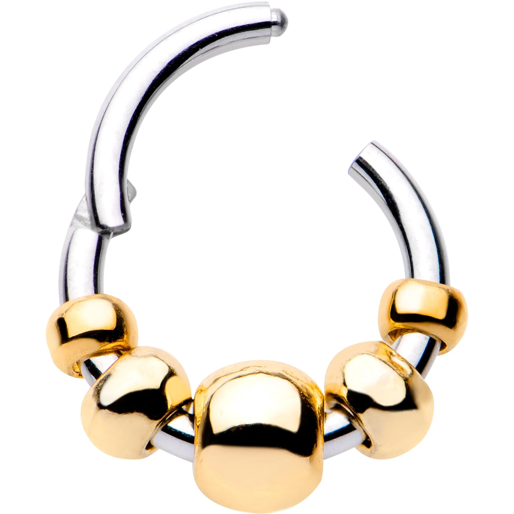 5/16 Gold Tone Chunky Beads Hinged Segment Ring Circular Barbell - Image 2