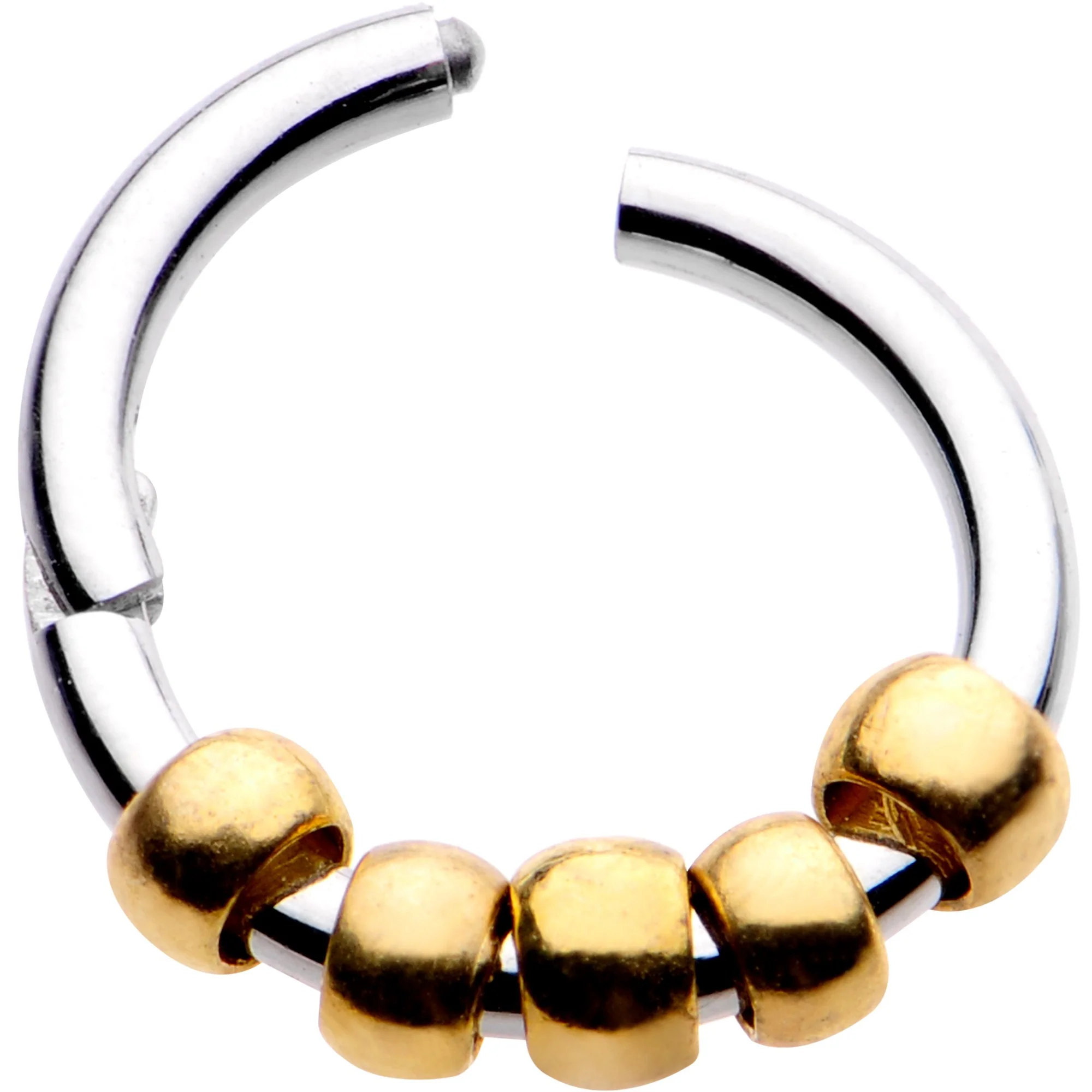 5/16 Gold Tone Classic Bead Hinged Segment Ring Circular Barbell - Image 2