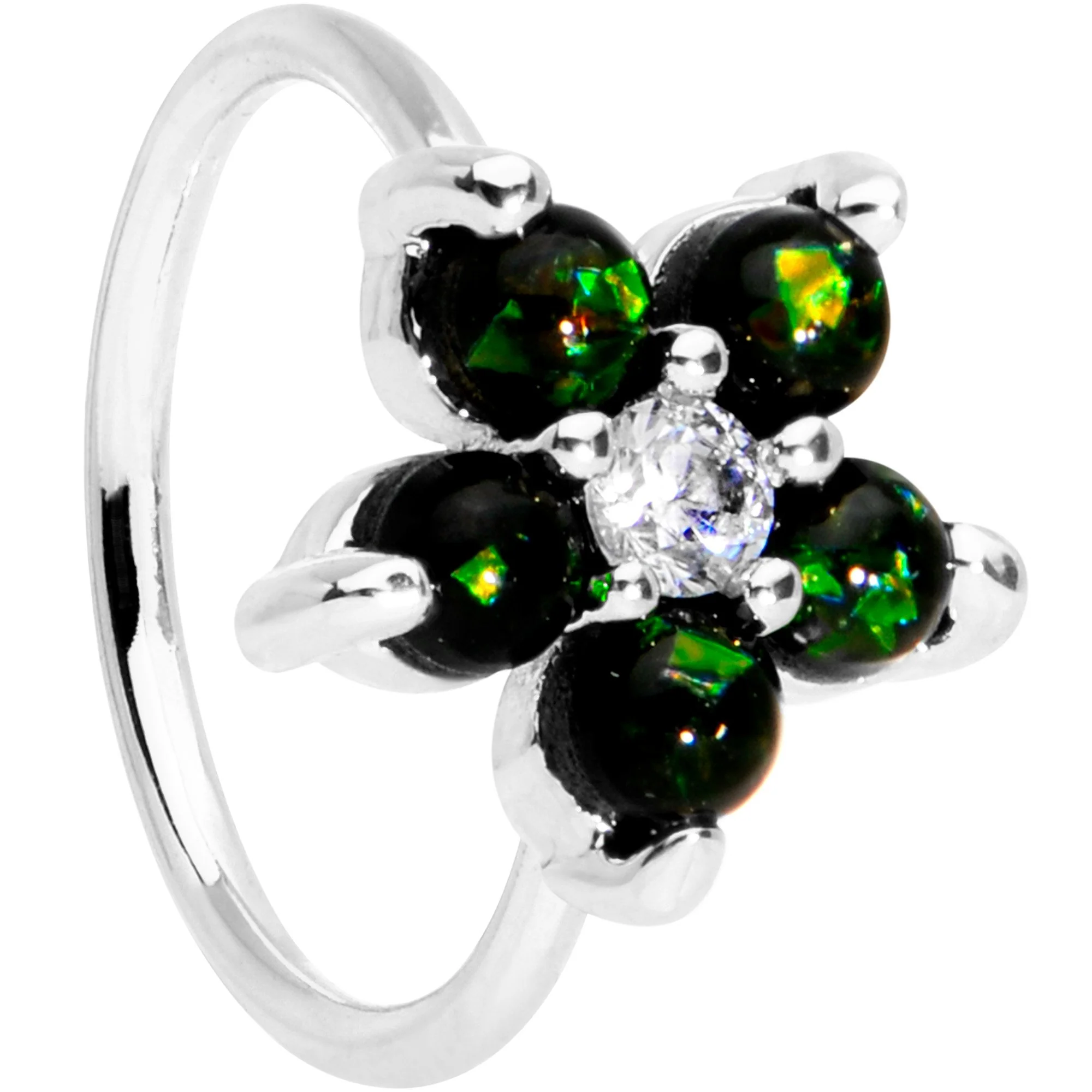 20G 5/16 Clear CZ Green Faux Opal Seamless Circular Ring - Image 3