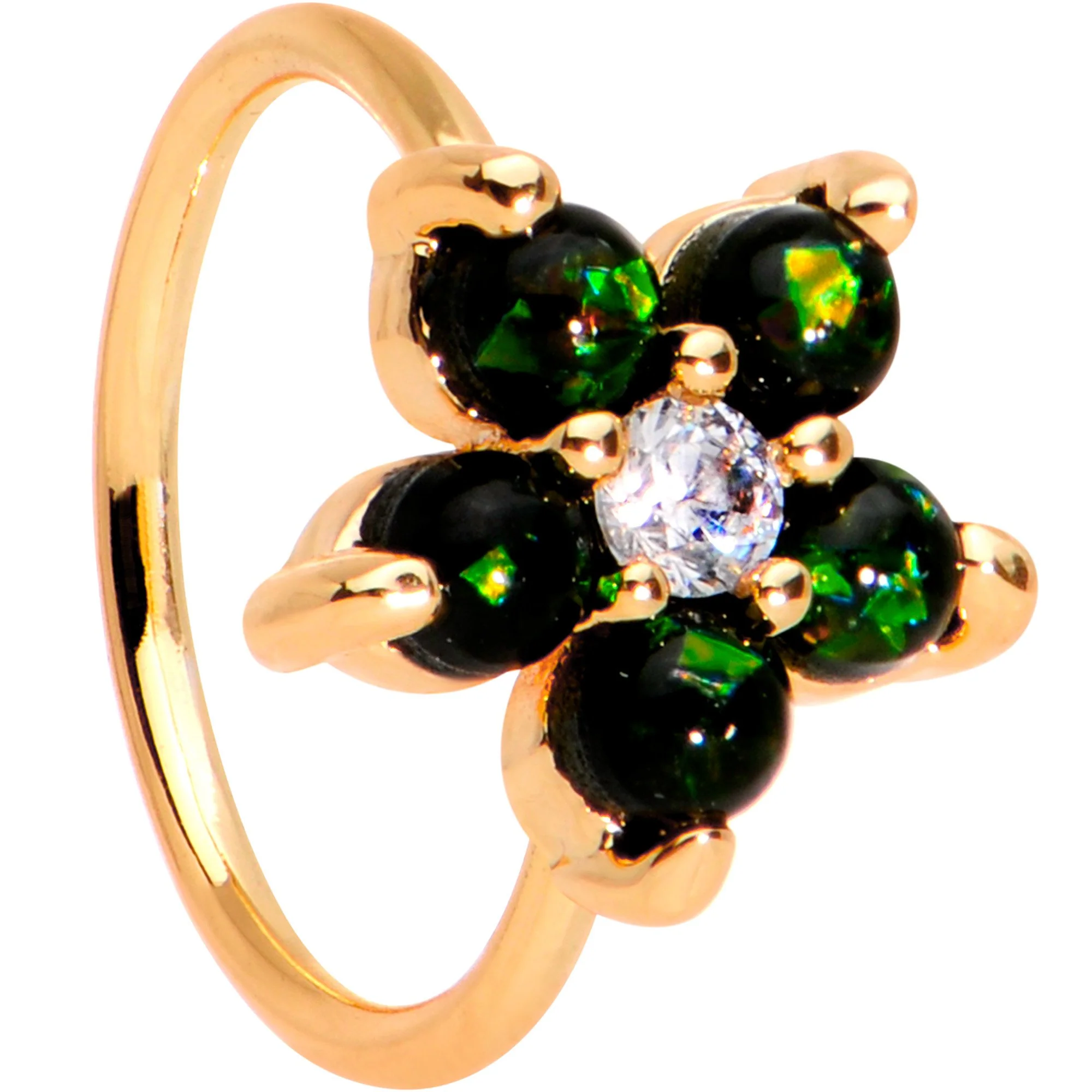 5/16 Green Faux Opal CZ Rose Gold IP Flower Seamless Circular Ring - Image 3