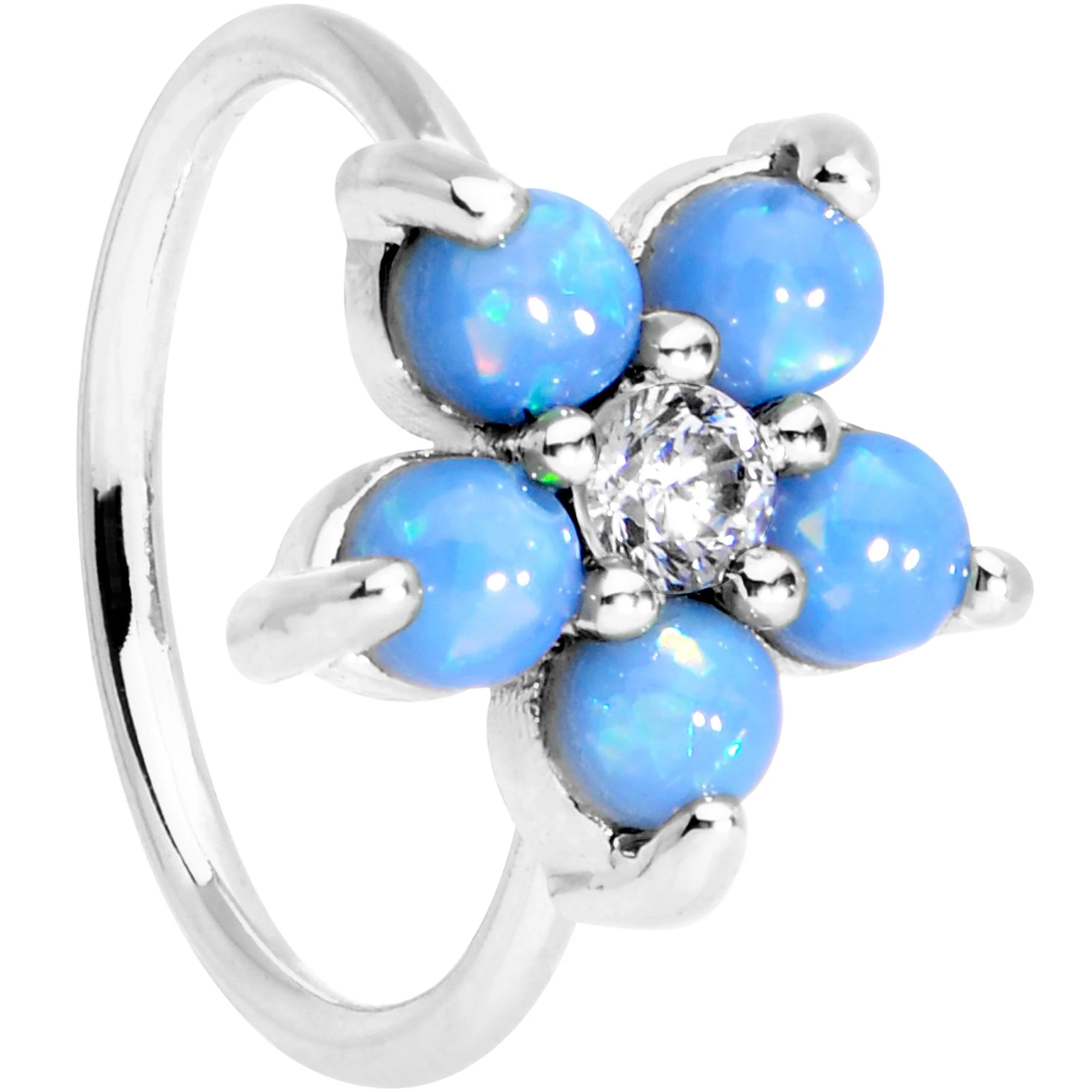 5/16 Light Blue Faux Opal CZ Flower Seamless Circular Ring - Image 3