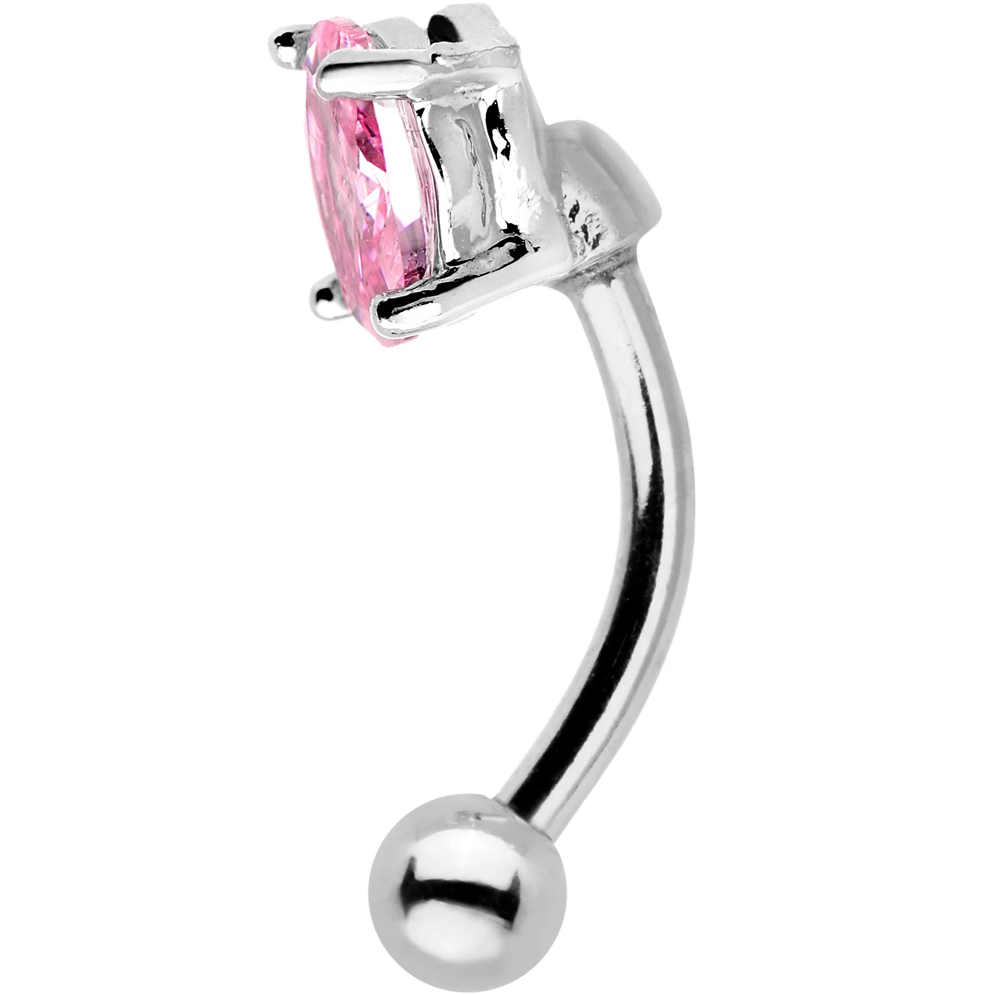 5/16 Pink CZ Gem Big Bling Curved Eyebrow Ring - Image 2