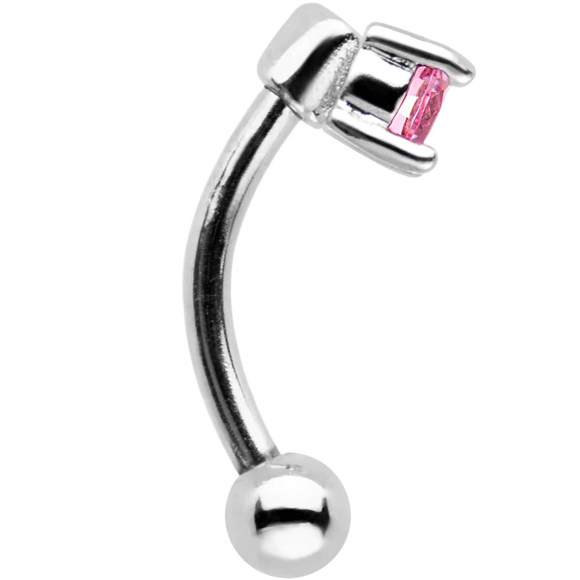 5/16 Pink CZ Gem Fashionista Curved Eyebrow Rook Earring - Image 2