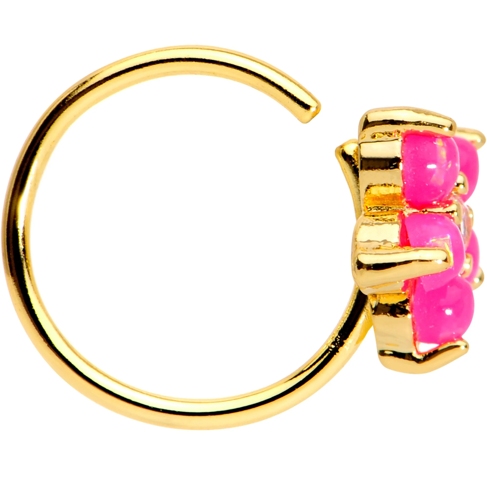 20G Clear CZ Pink Faux Opal Gold Tone Flower Circular Ring - Image 2