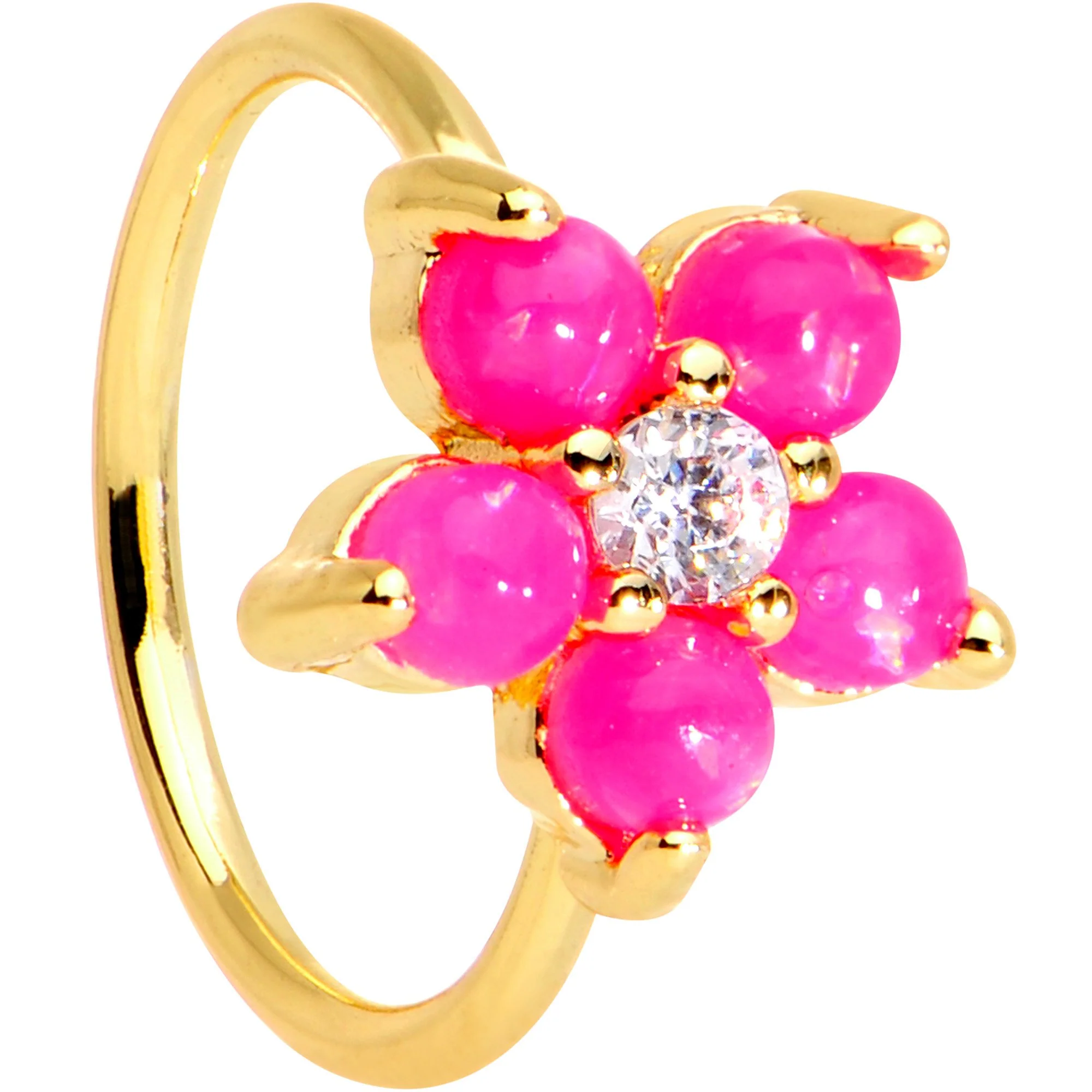 20G Clear CZ Pink Faux Opal Gold Tone Flower Circular Ring - Image 3
