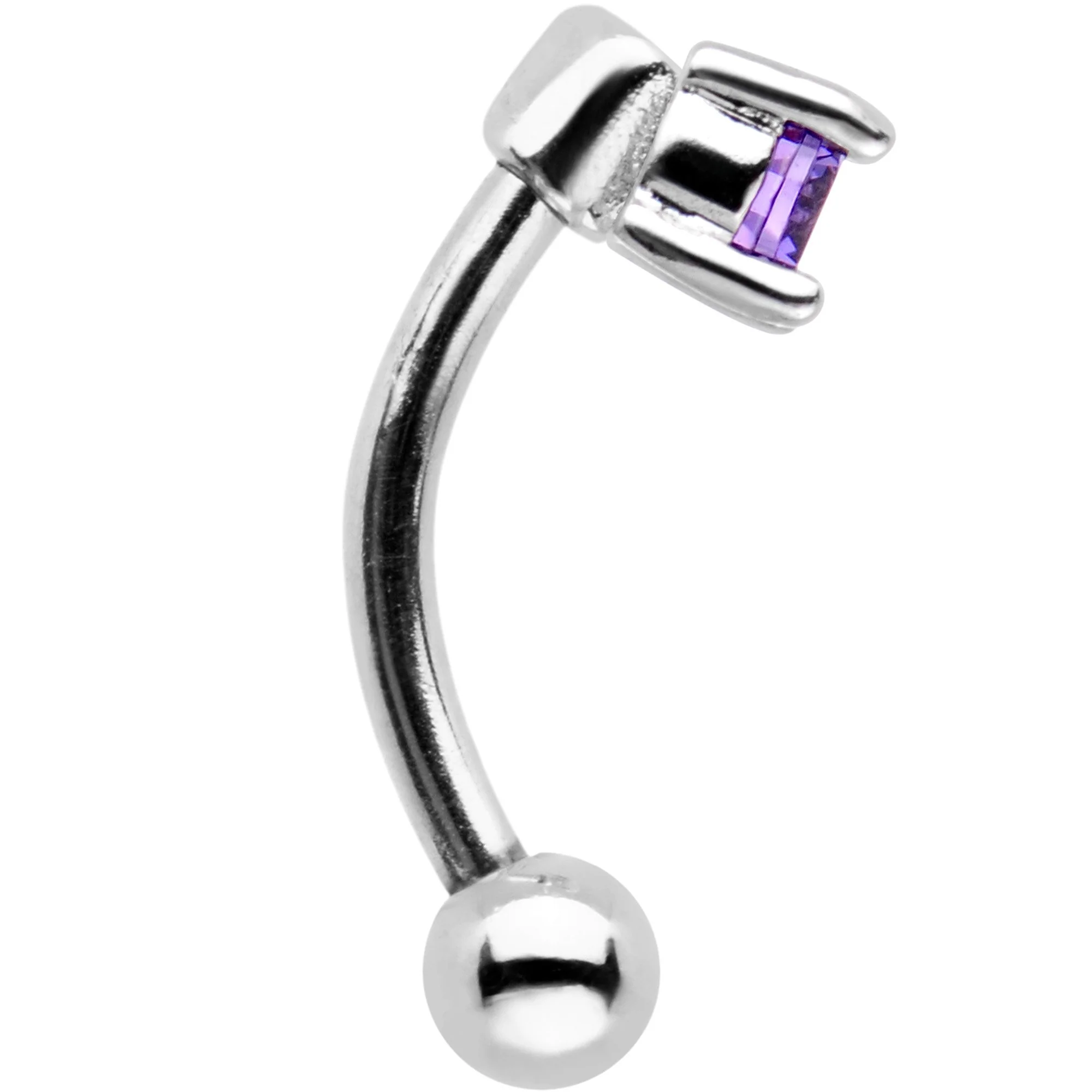 5/16 Purple CZ Gem Fashionista Curved Eyebrow Rook Earring - Image 2