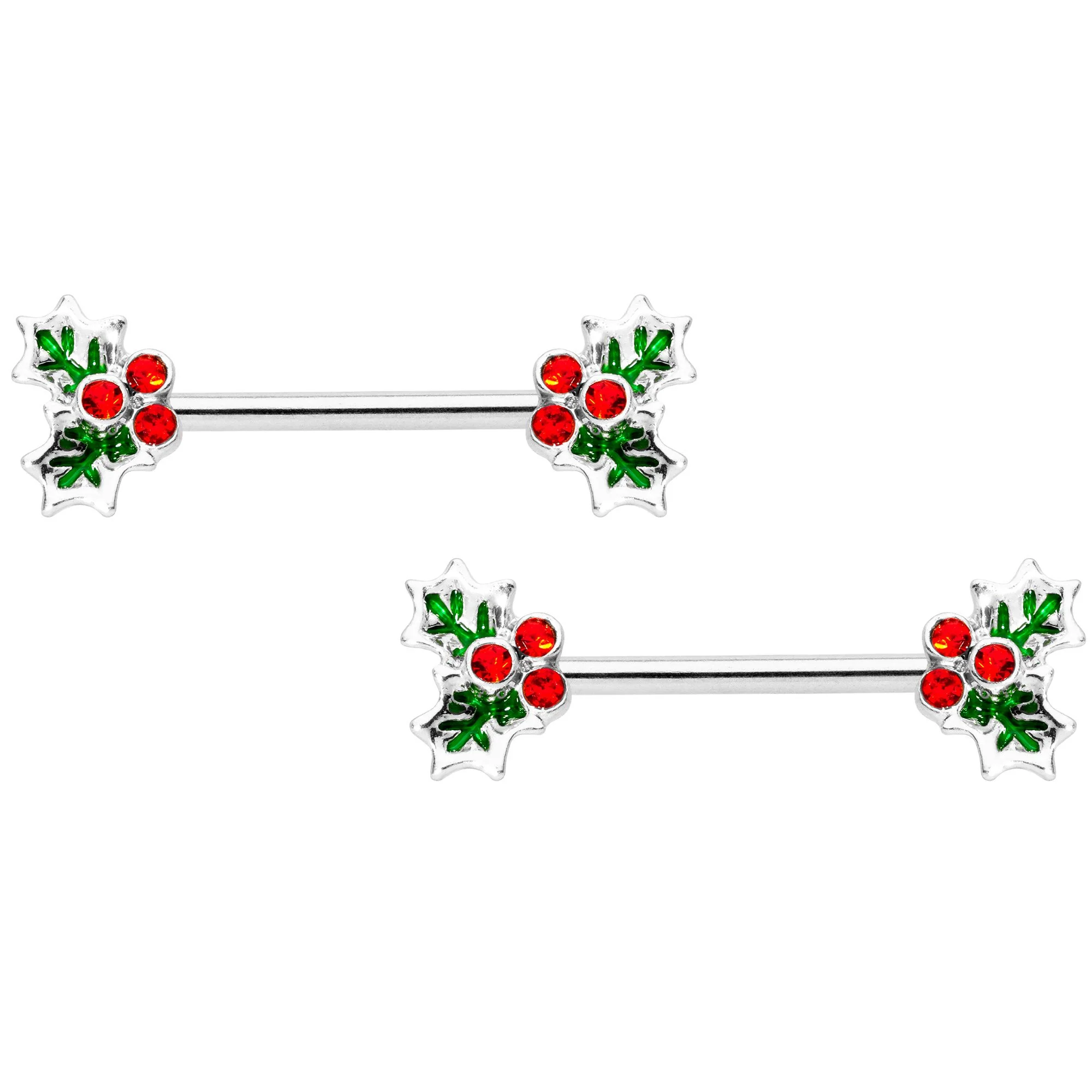 14G Red Gem Color Inlay Holly BCR Barbell Nipple Ring Set of 4 - Image 2