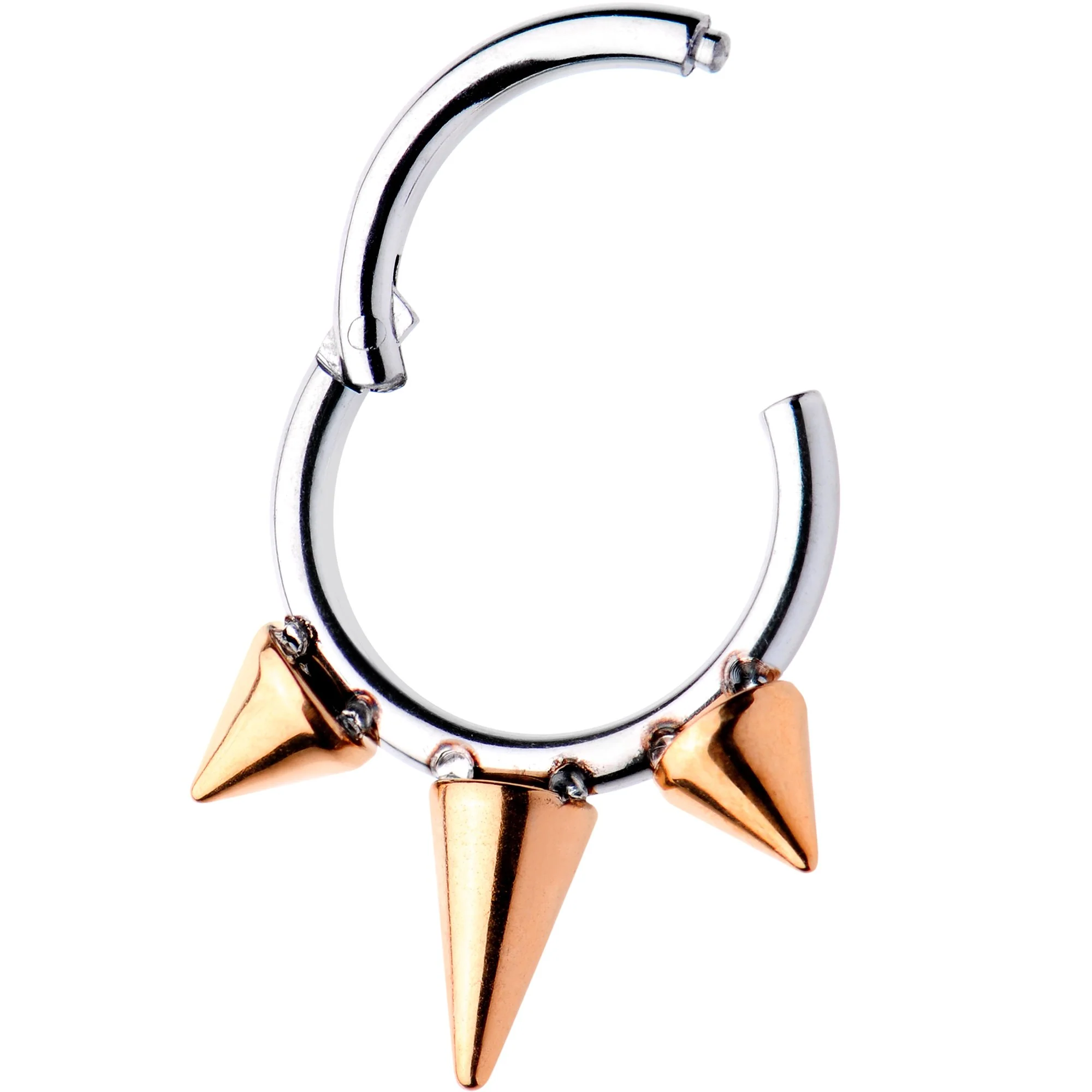 5/16 Rose Gold Tone Punk Spike Hinged Segment Ring Circular Barbell - Image 2
