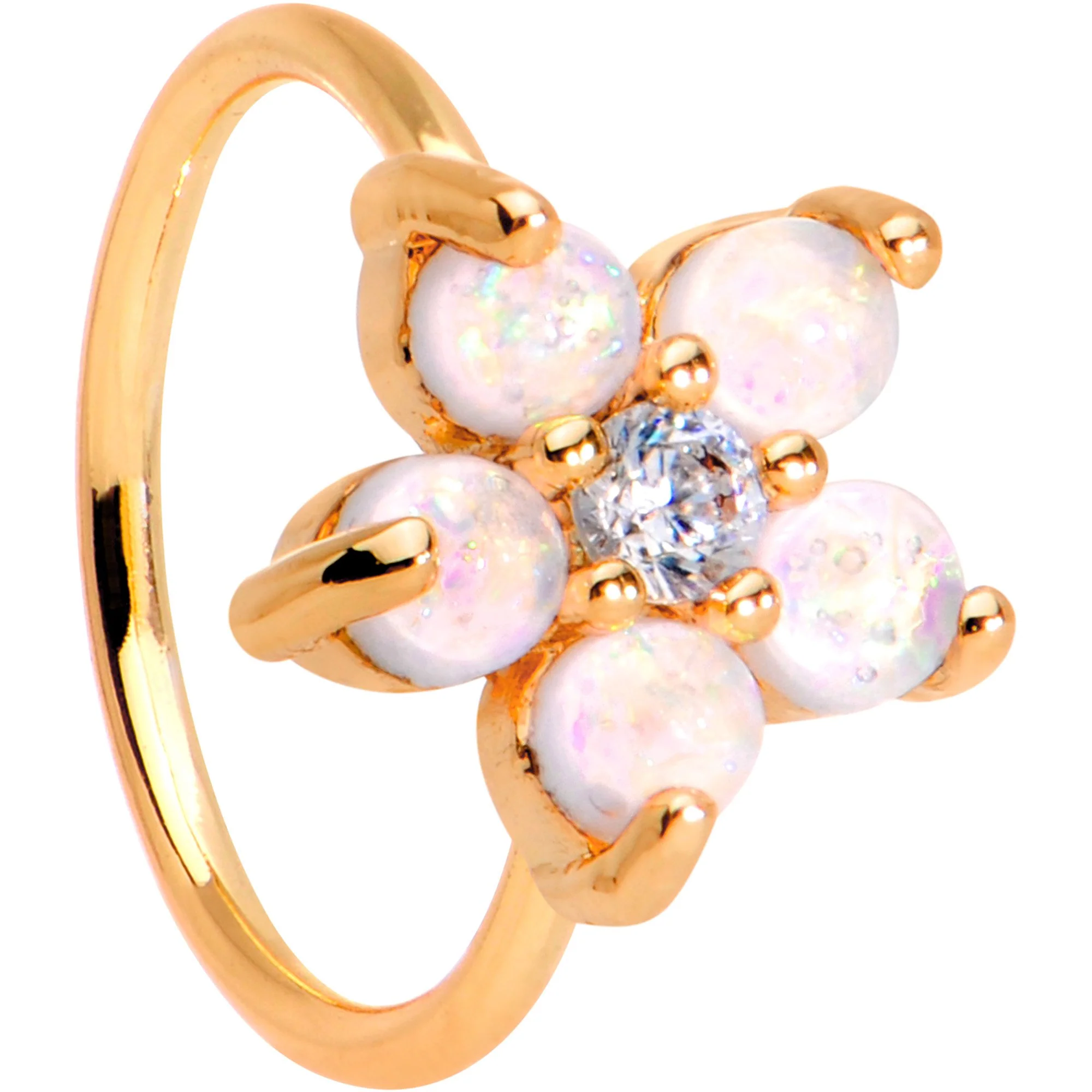 5/16 White Faux Opal CZ Rose Gold IP Flower Seamless Circular Ring - Image 3