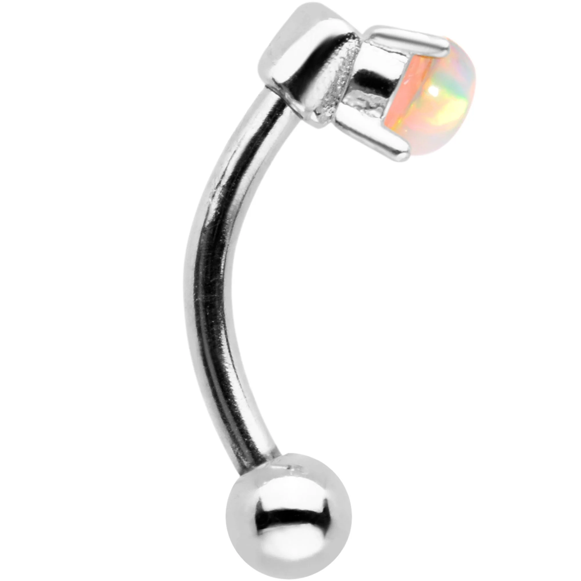 5/16 White Synthetic Opal Fashionista Curved Eyebrow Ring - Image 2