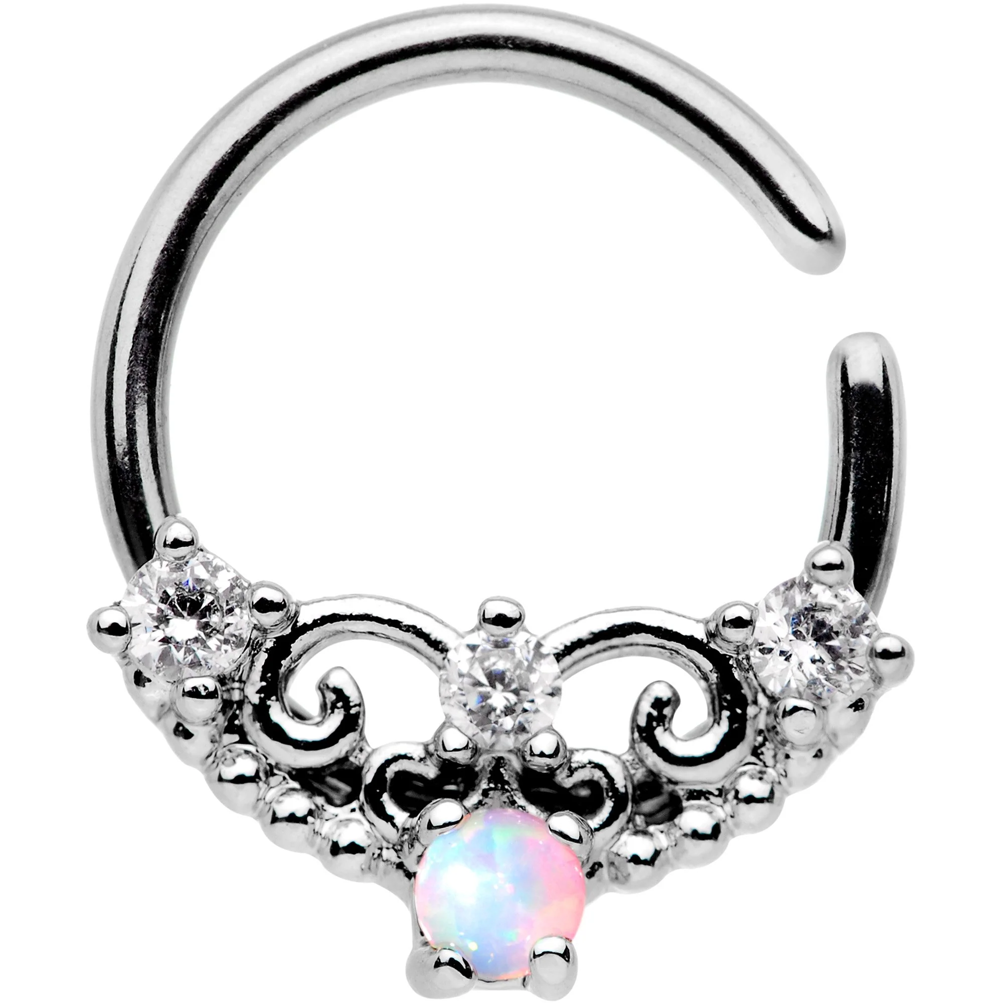 16G 5/16 White Synthetic Opal Ornate Tiara Seamless Circular Ring