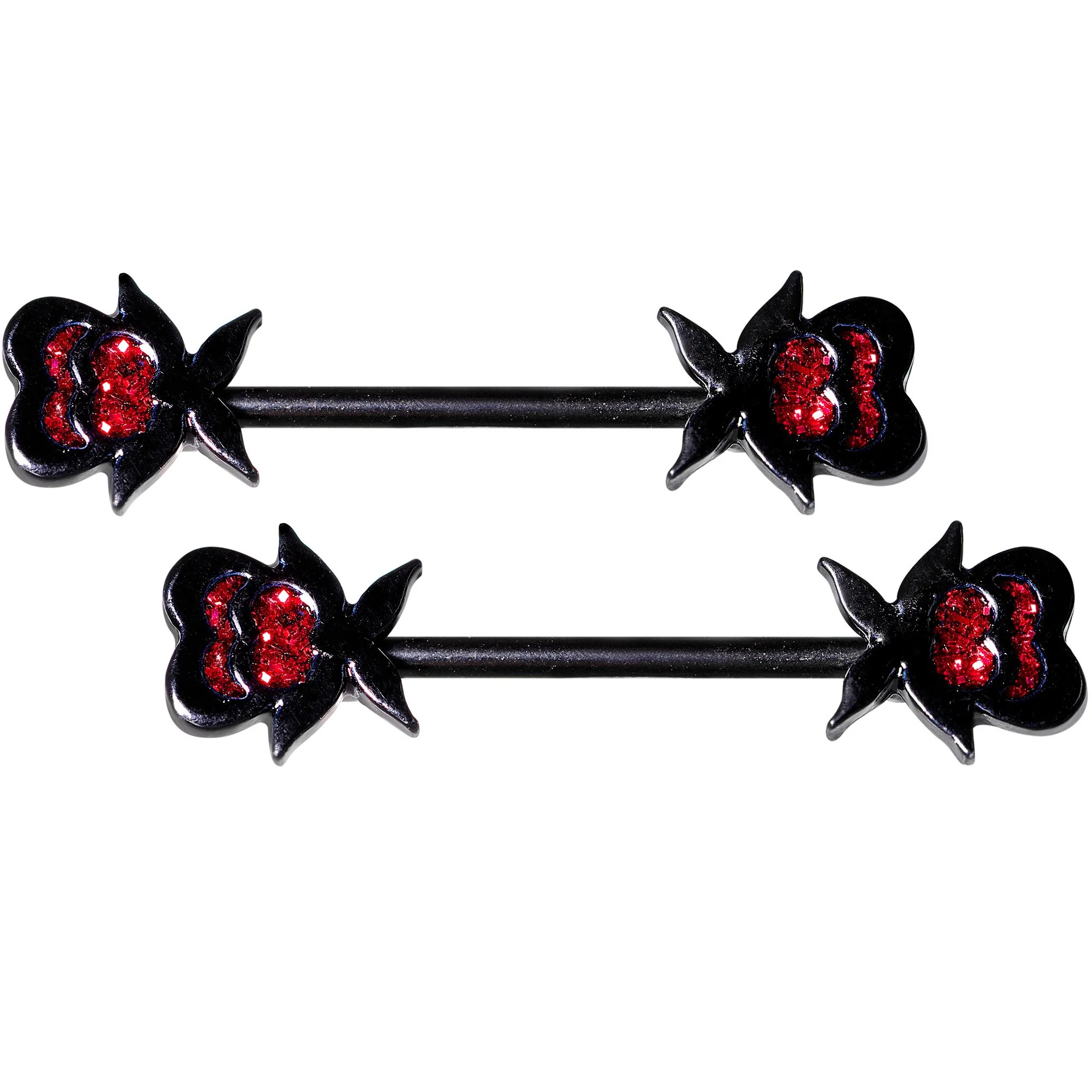 14G Clear Gem Heart Black Horseshoe Barbell Nipple Ring  Set - Image 2