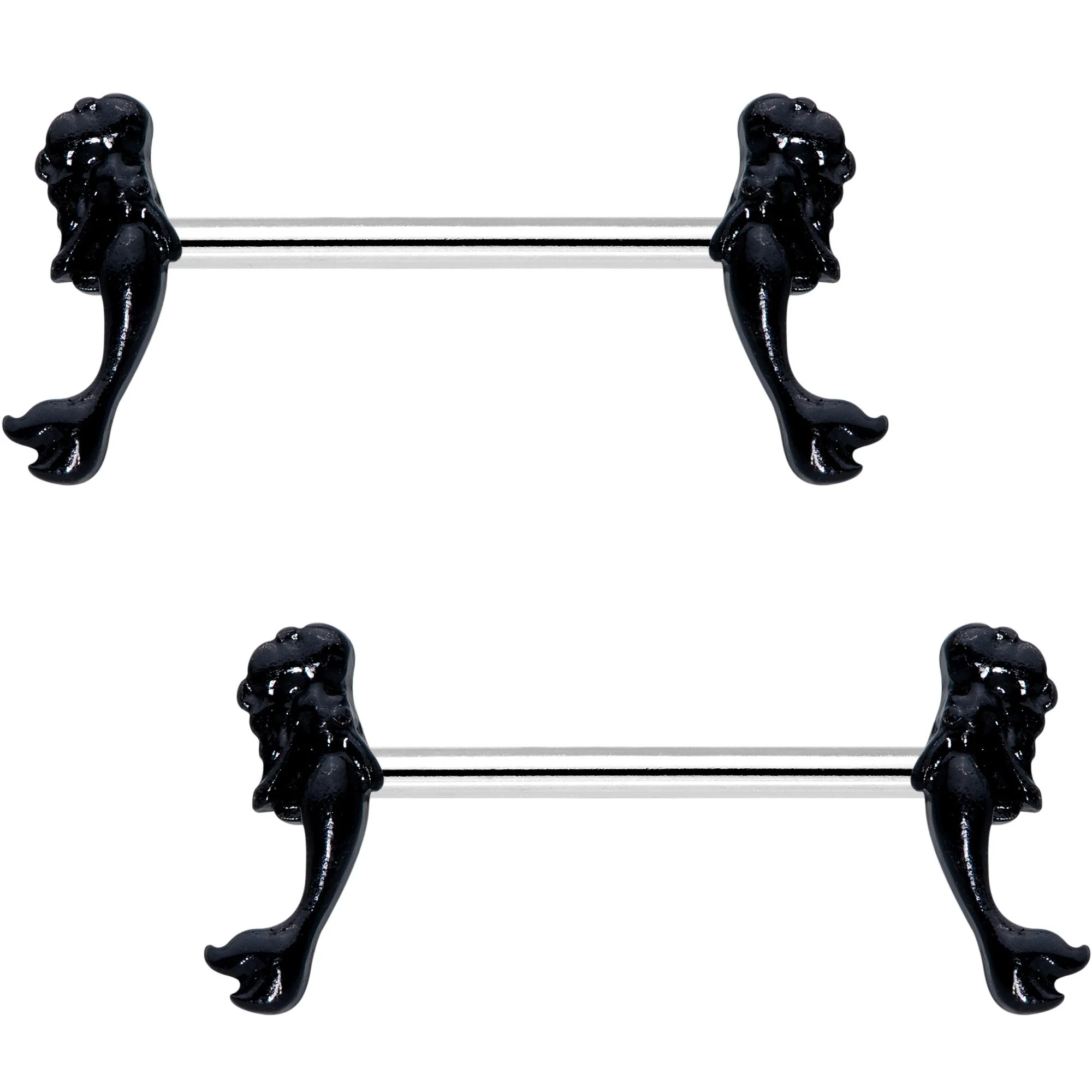 5/8 Black PVD Diving Mermaid Barbell Nipple Ring Set