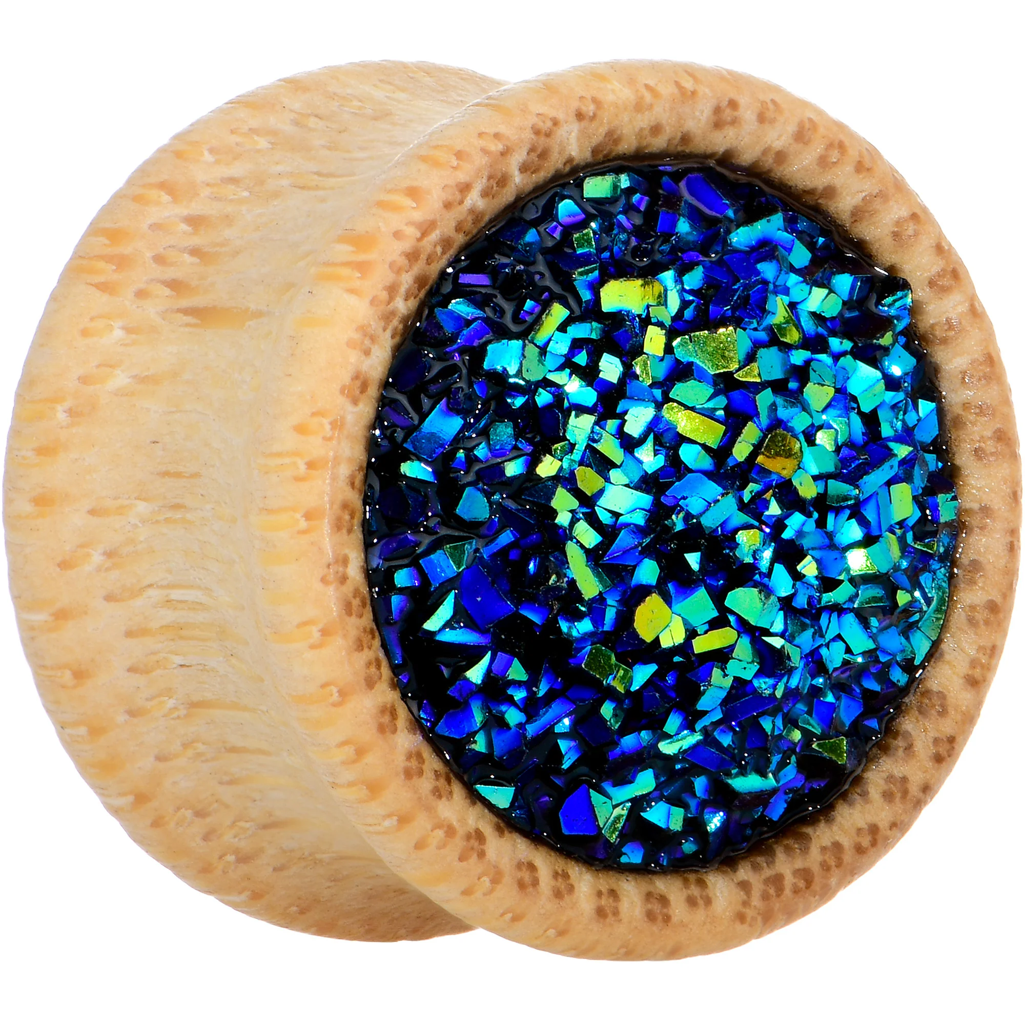 5/8 Blue Druzy Stone Wood Saddle Plug Set - Image 2