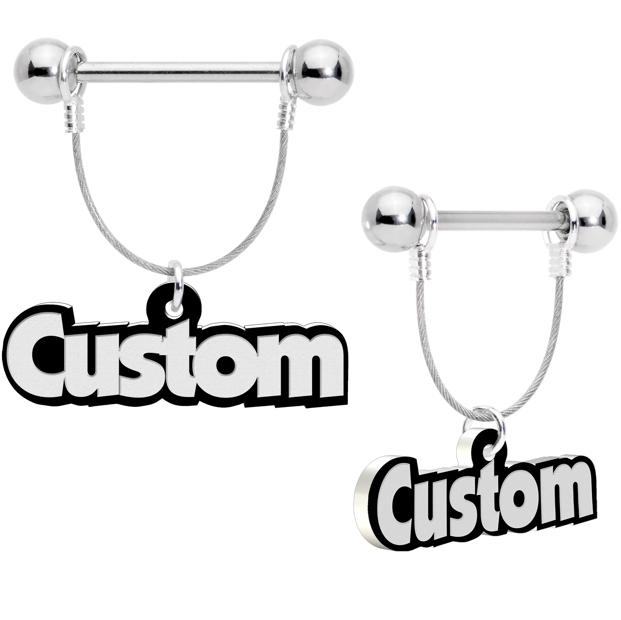 Custom Glow in the Dark Personalized Name Dangle Nipple Ring Set - Image 3