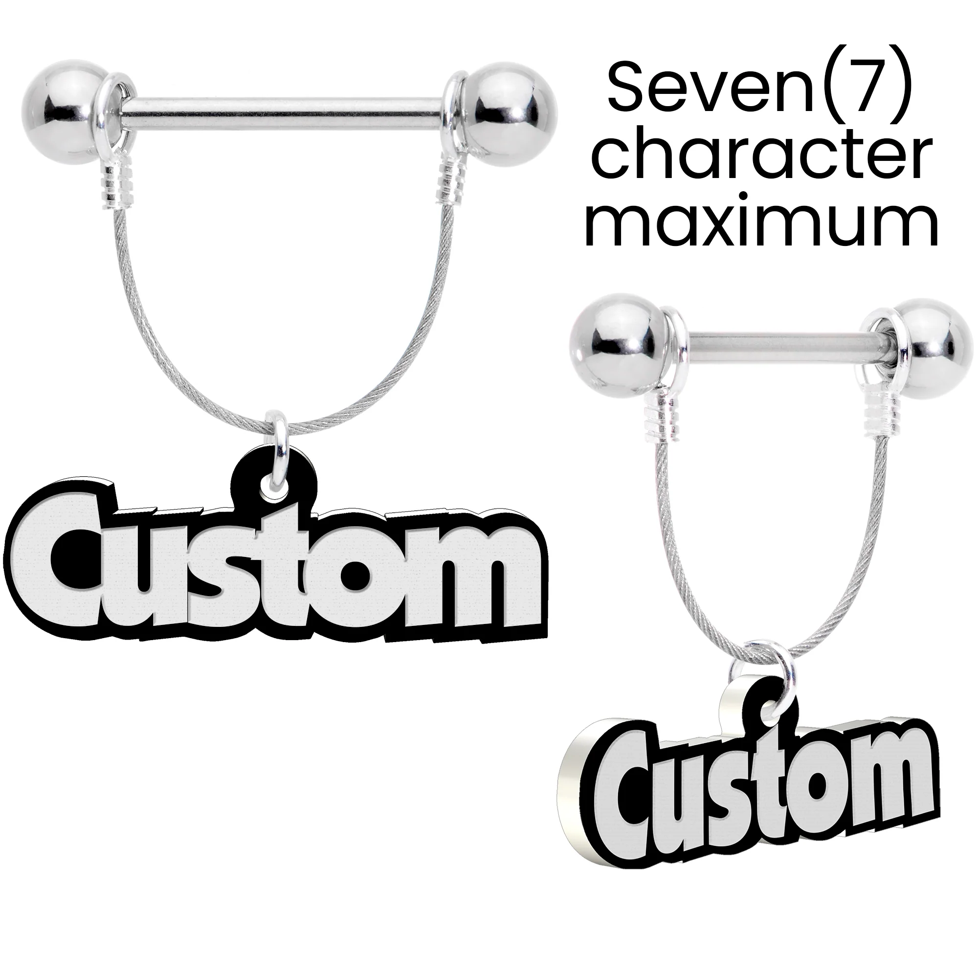 Custom Glow in the Dark Personalized Name Dangle Nipple Ring Set - Image 4