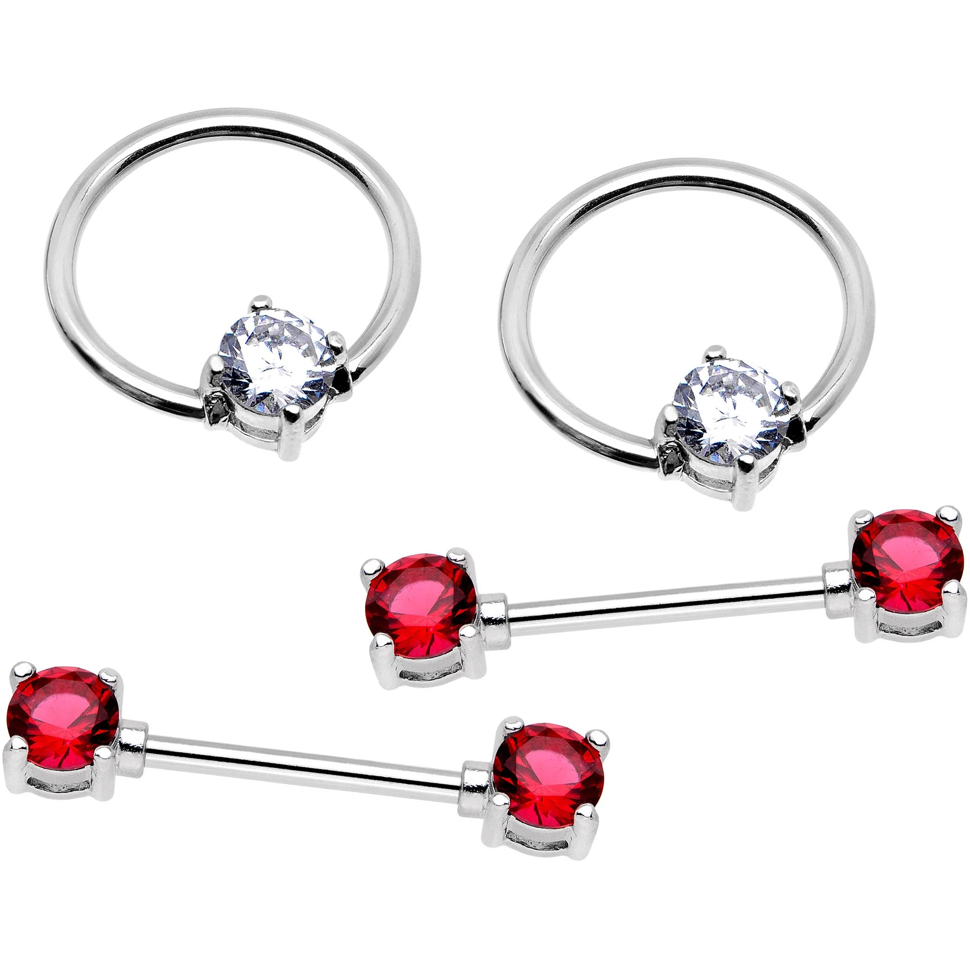 5/8 Fuchsia Gem Captive Ring Straight Barbell Nipple Ring Set - Image 2