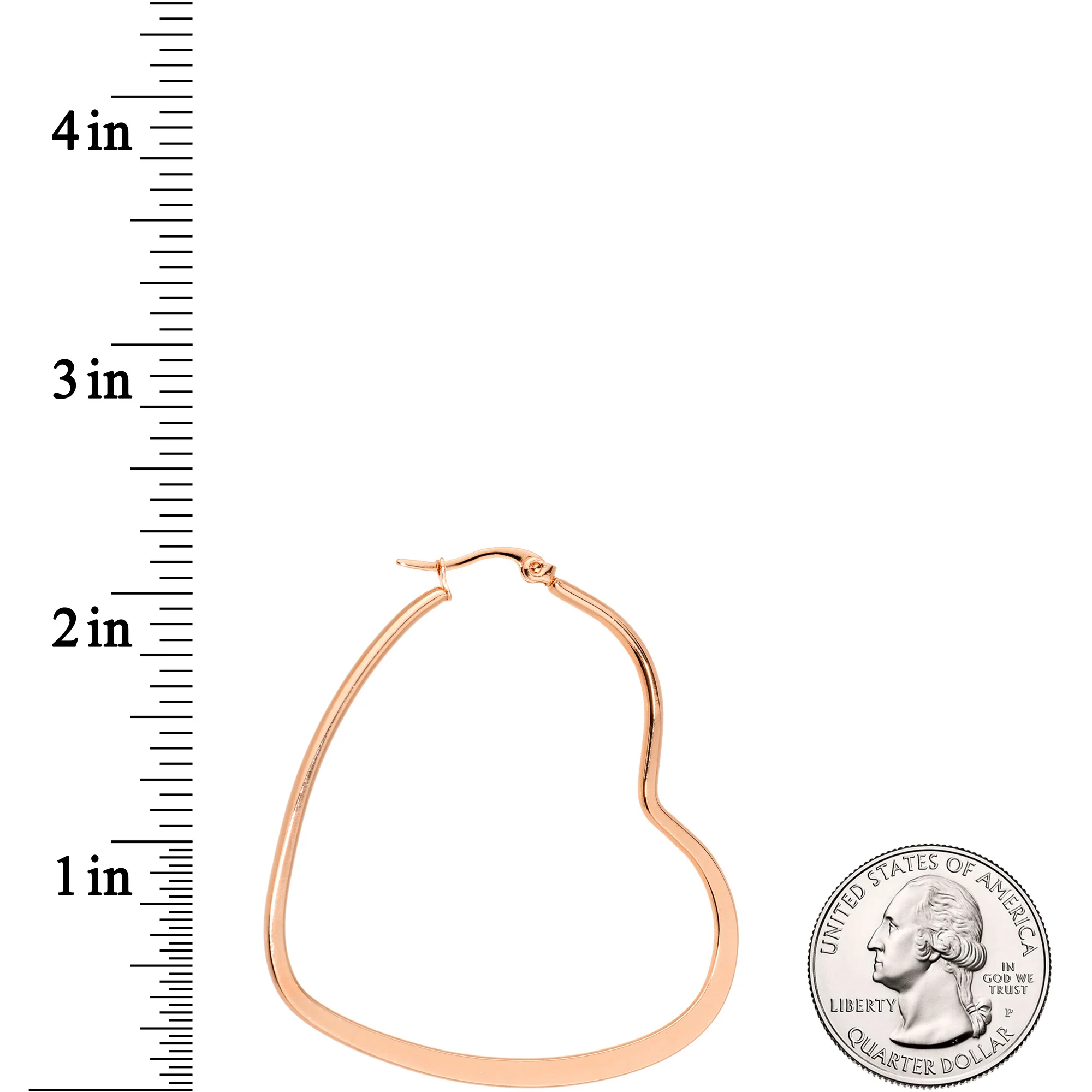 50mm Rose Gold Tone Heart Shaped Hoop Earrings - Image 2