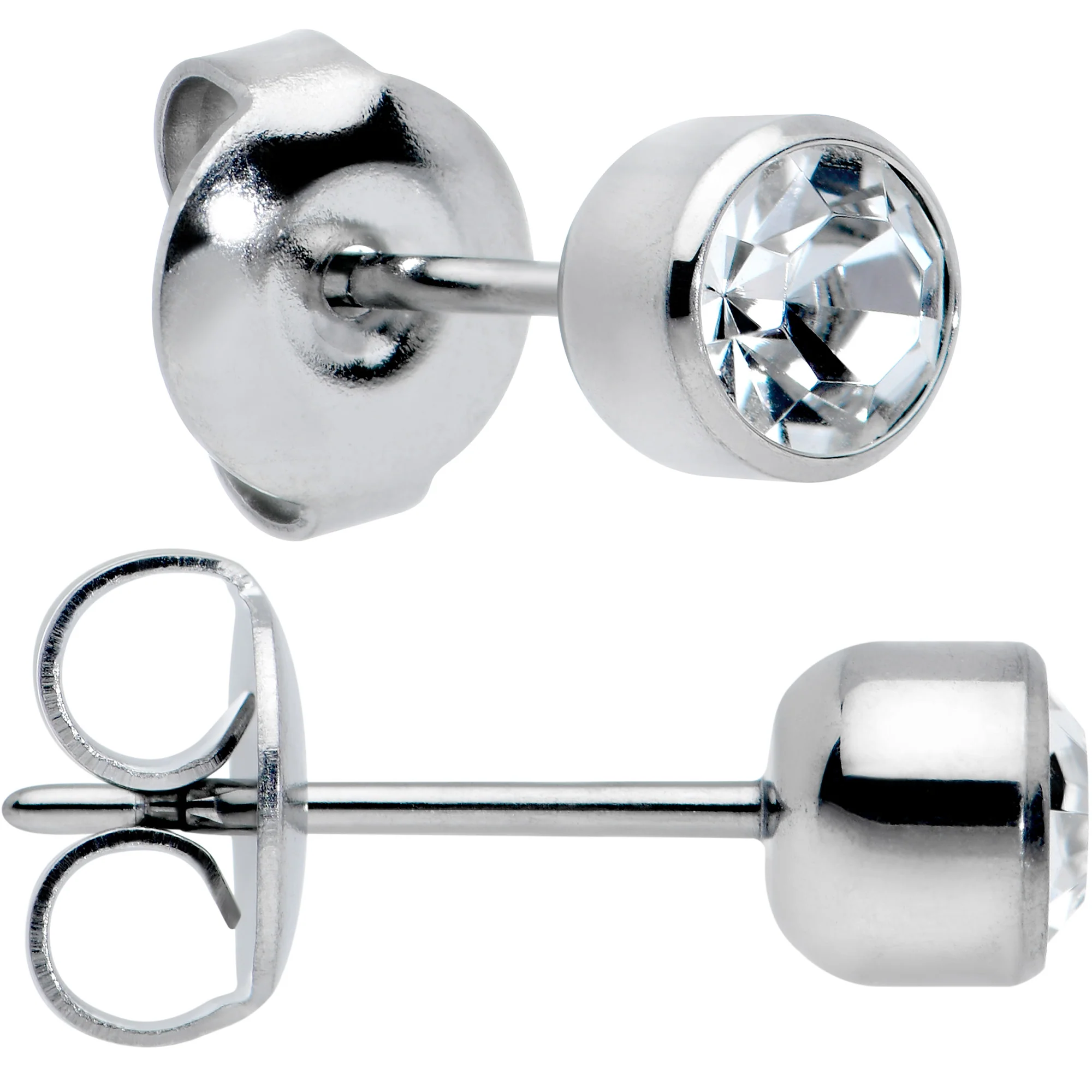 5mm Cubic Zirconia Bezel G23 Titanium Post Stud Earrings - Image 2