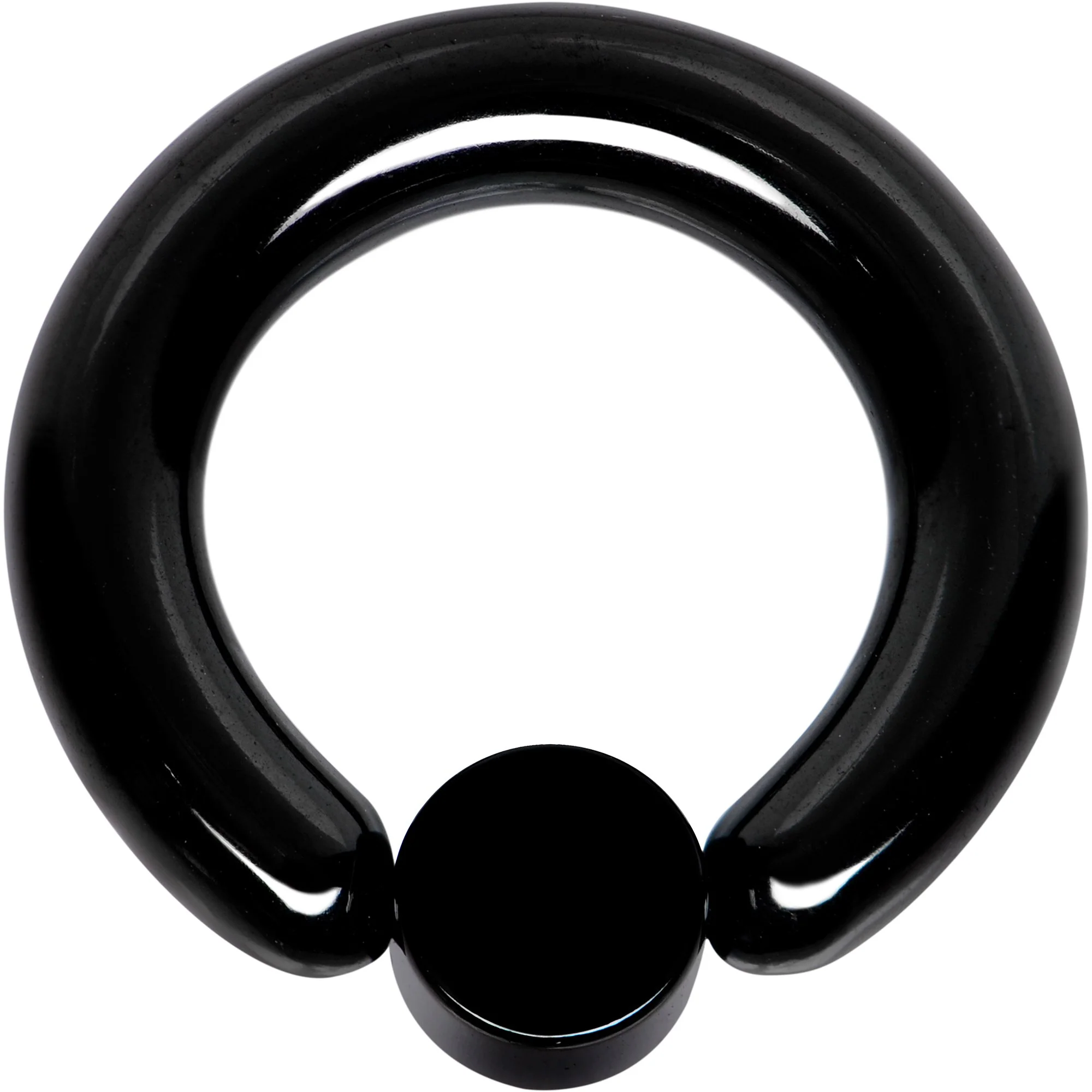 6G 1/2 White Faux Opal 6mm Disc Black IP BCR Captive Ring - Image 2