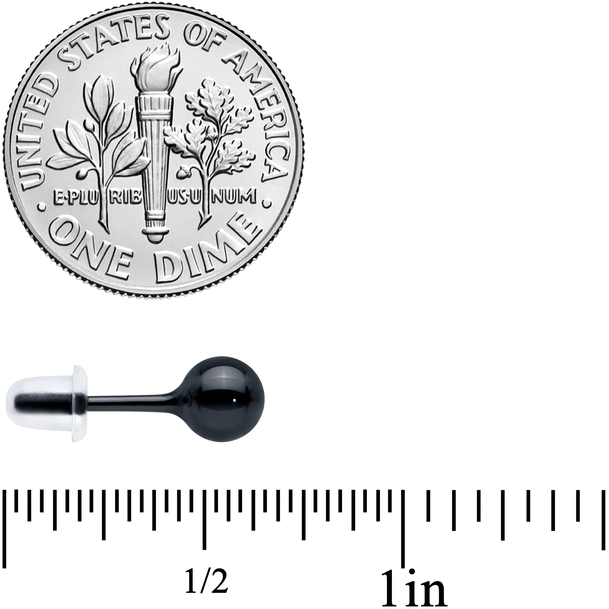 6mm Black Ceramic Ball Stud Earrings 18G - Image 3