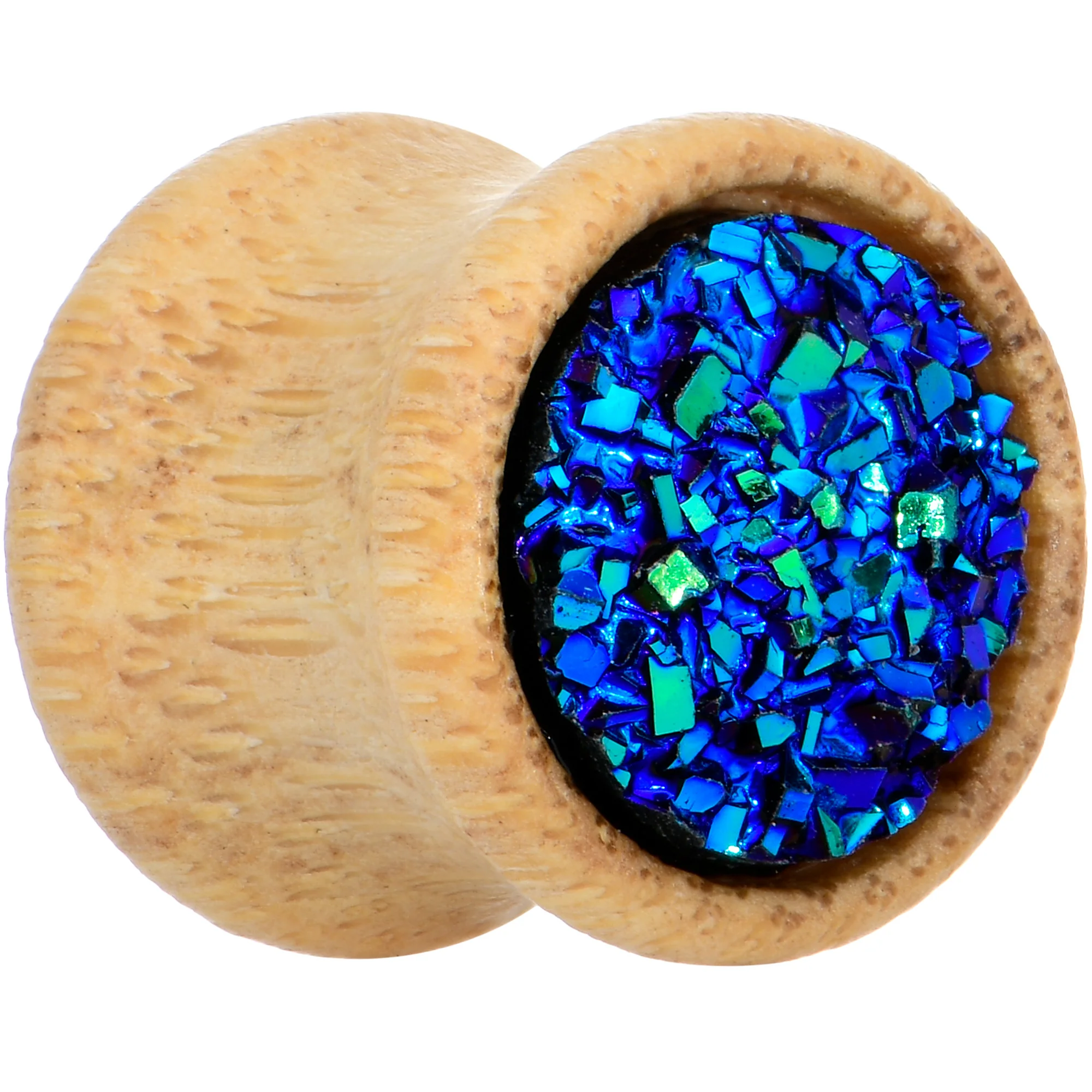 7/16 Blue Druzy Stone Wood Saddle Plug Set - Image 2