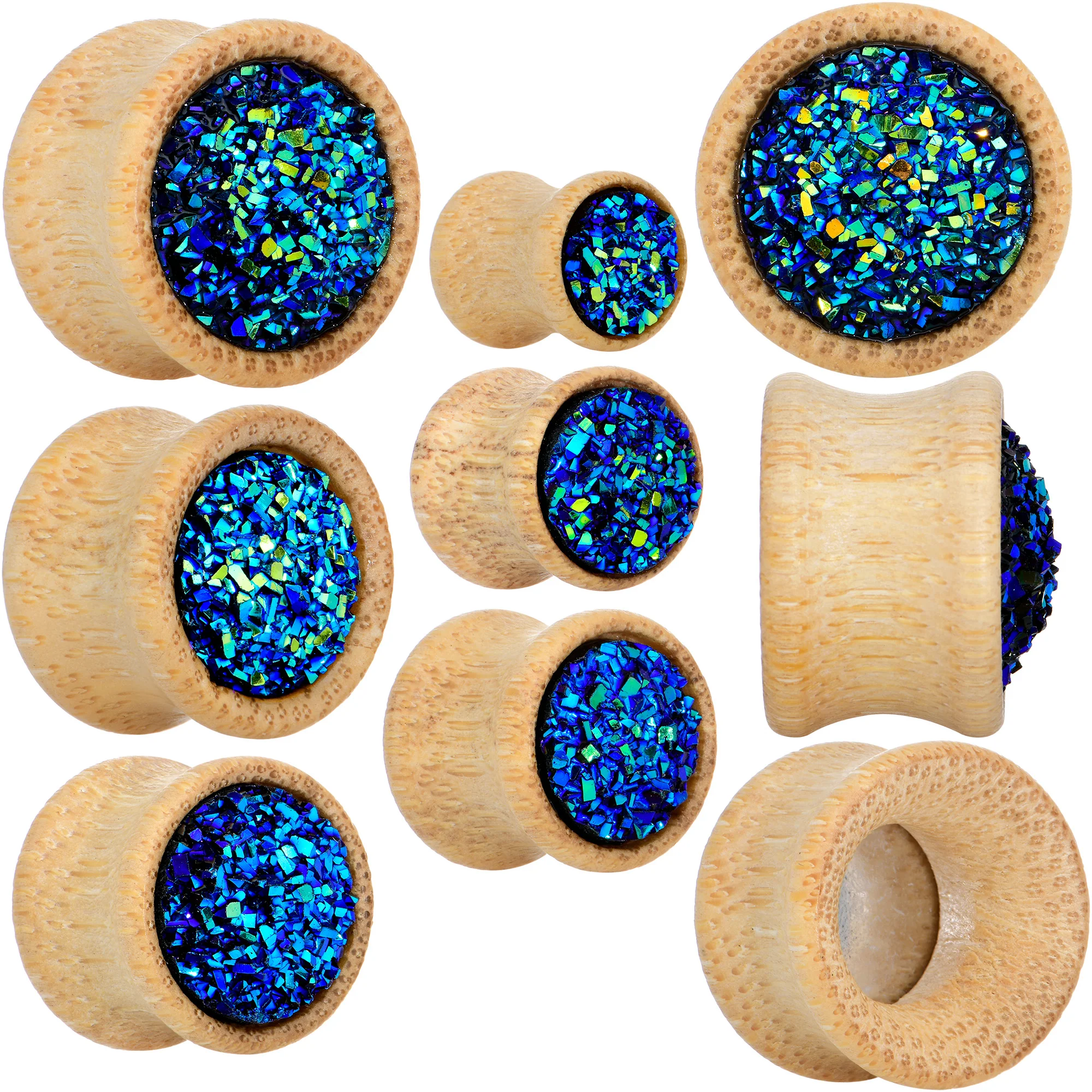 7/16 Blue Druzy Stone Wood Saddle Plug Set - Image 5