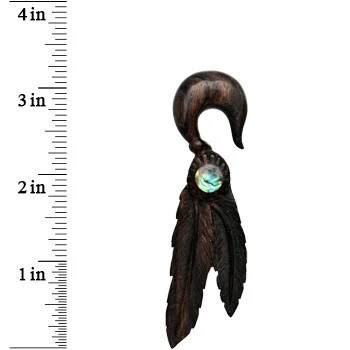 7/16 Organic Areng Wood Spirit Feathers Hanger Plug Set - Image 2