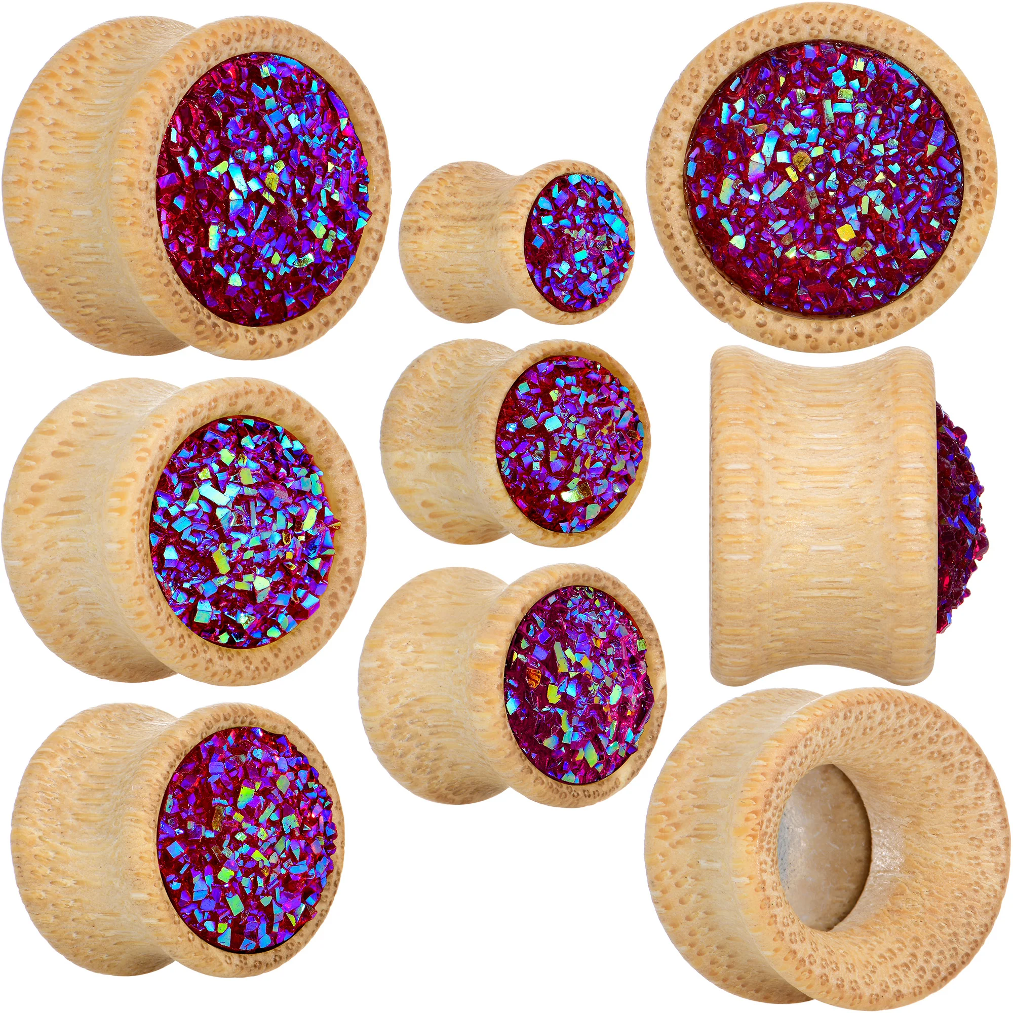 7/16 Pink Druzy Stone Wood Saddle Plug Set - Image 5