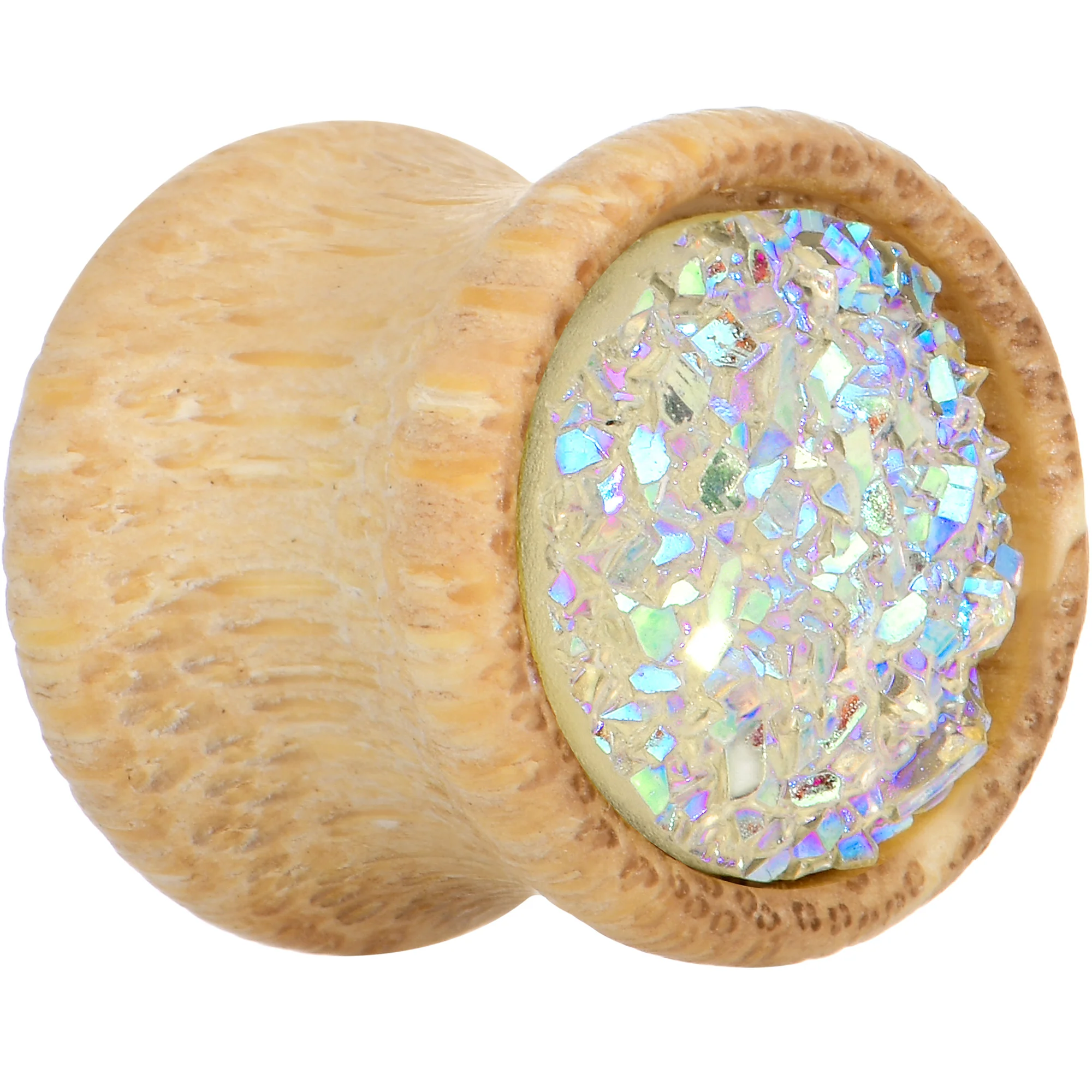 7/16 White Druzy Stone Wood Saddle Plug Set - Image 2