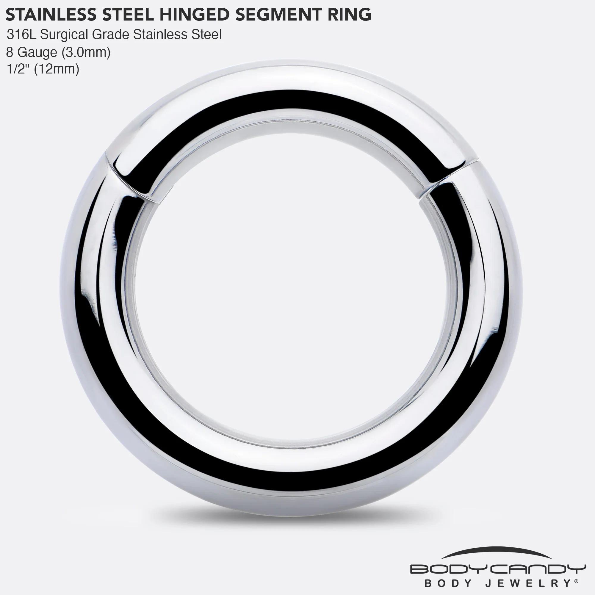 8G 1/2 316L Surgical Steel Precision Hinged Segment Hoop - Image 4