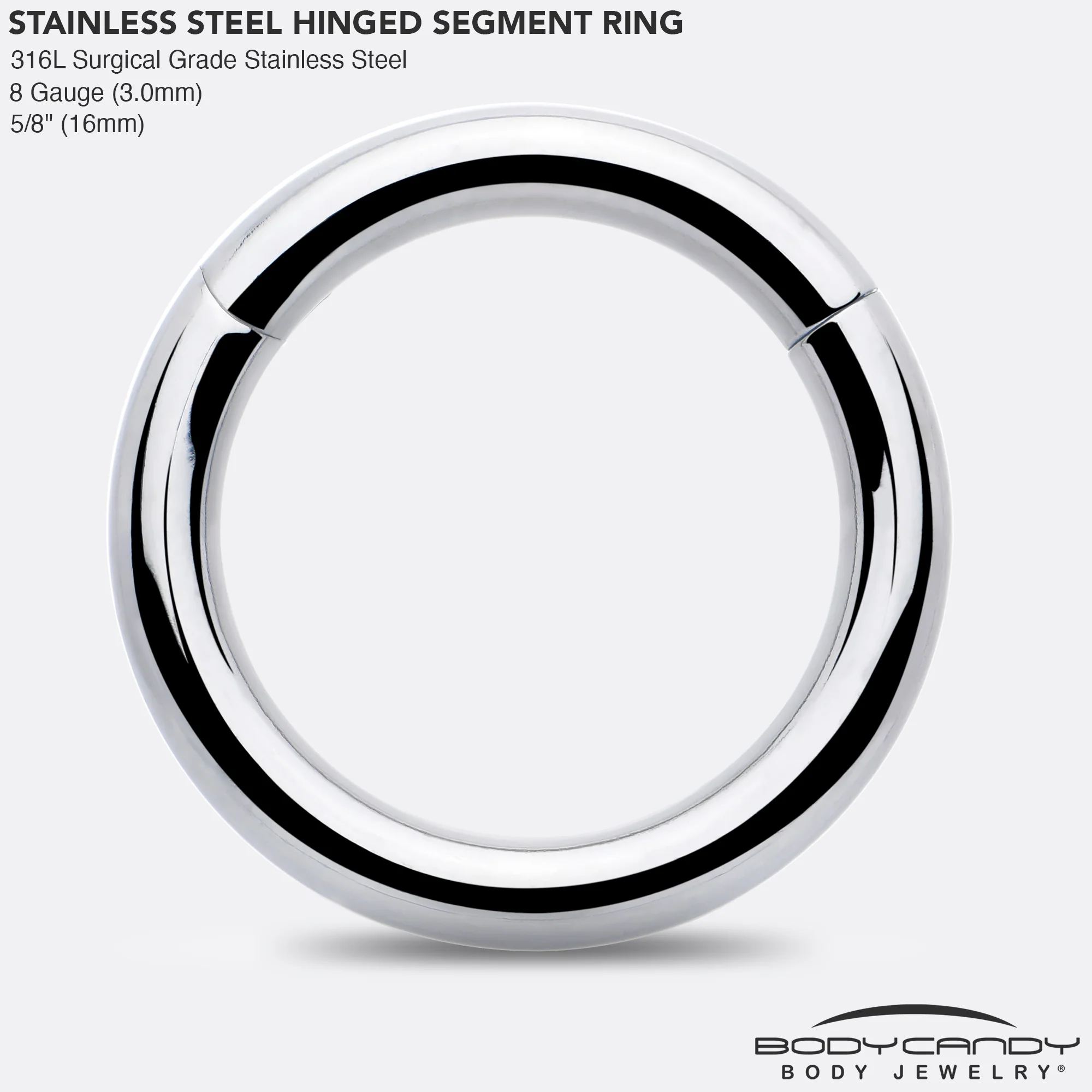 8G 5/8 316L Surgical Steel Precision Hinged Segment Hoop - Image 4