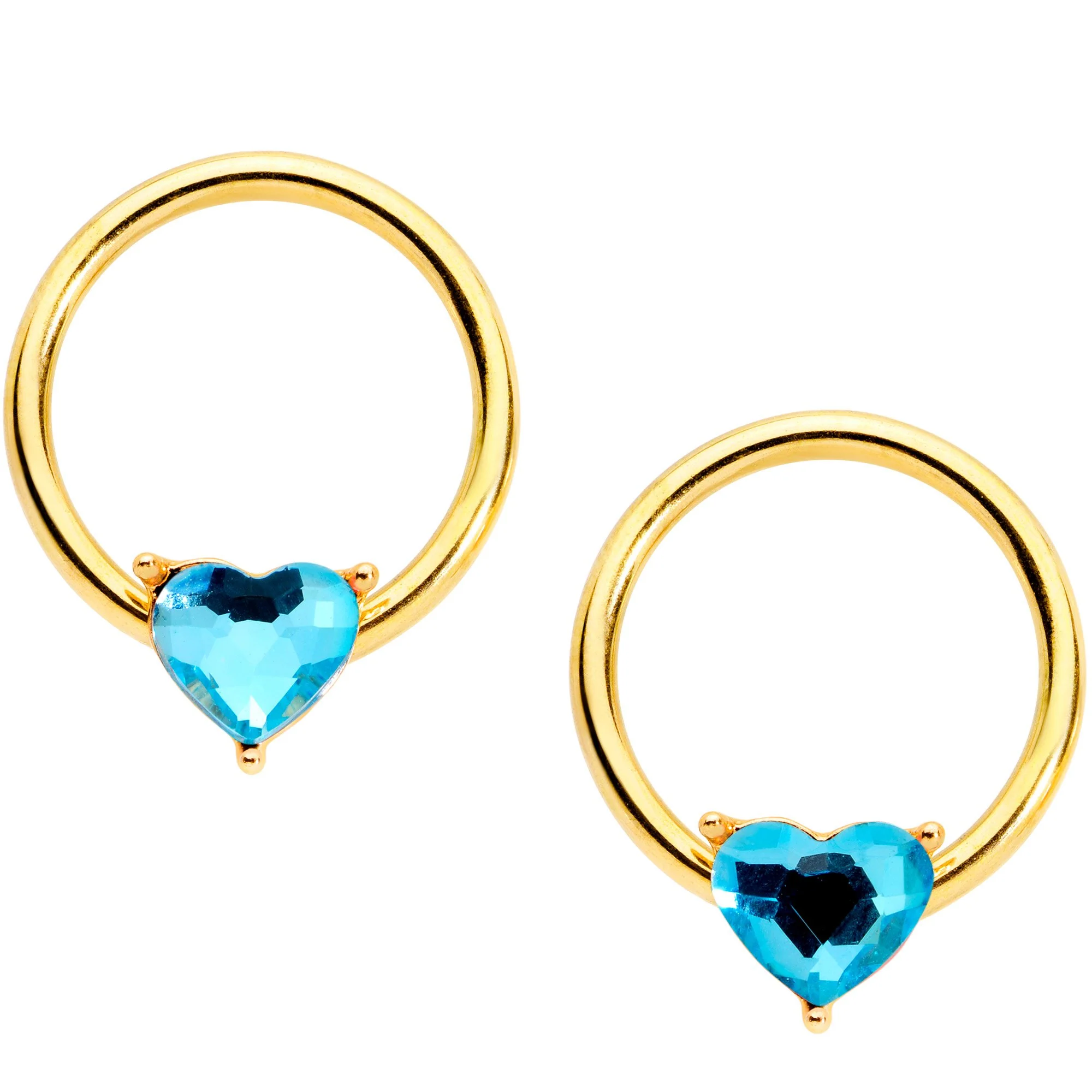 14G Blue Valentine Gem Gold Tone BCR Barbell Nipple Ring Set - Image 3