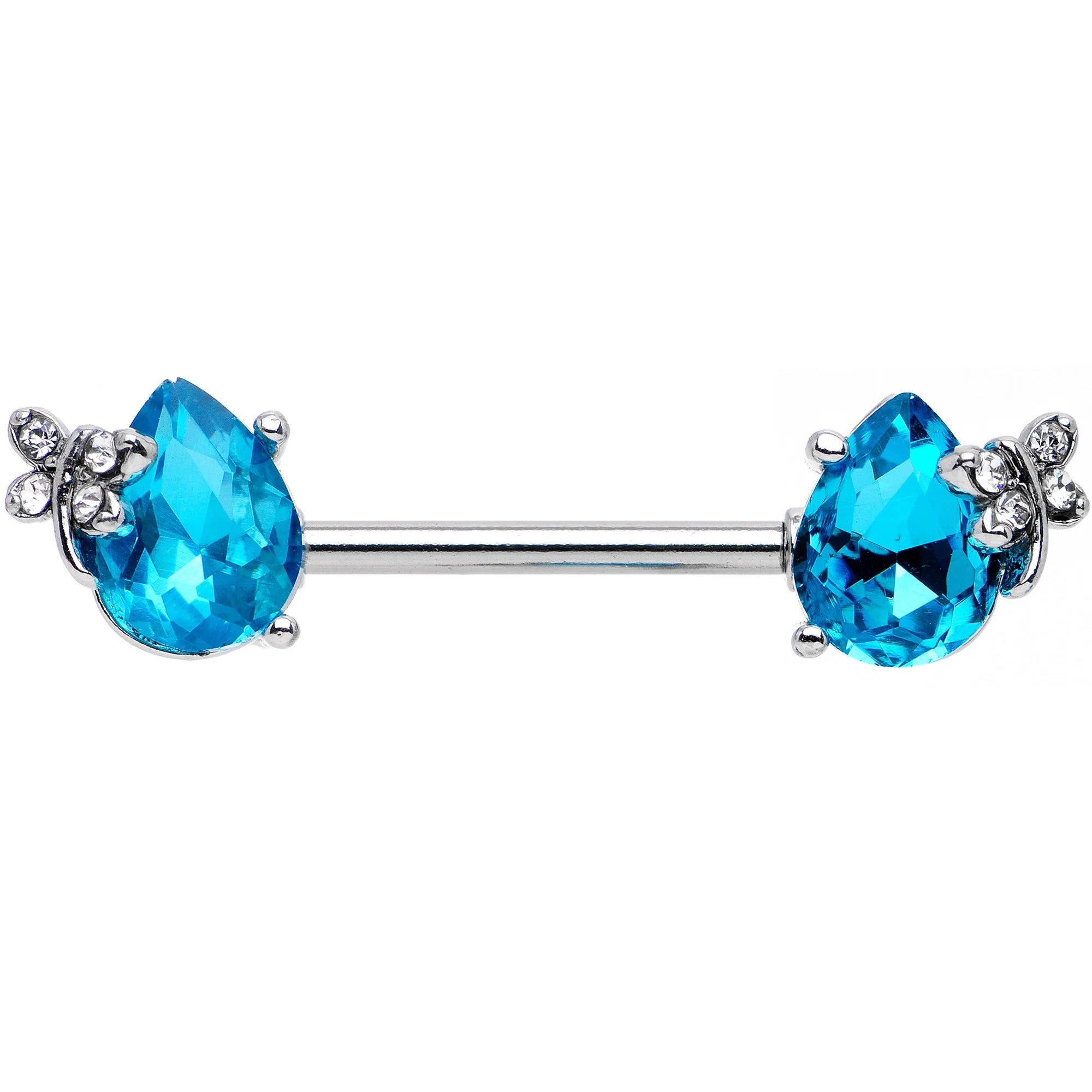 9/16 Aqua CZ Gem Mini Butterfly Barbell Nipple Ring Set - Image 2