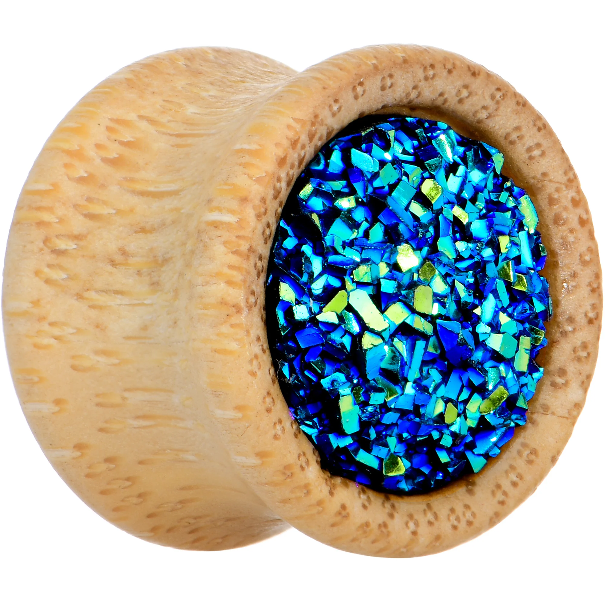 9/16 Blue Druzy Stone Wood Saddle Plug Set - Image 2