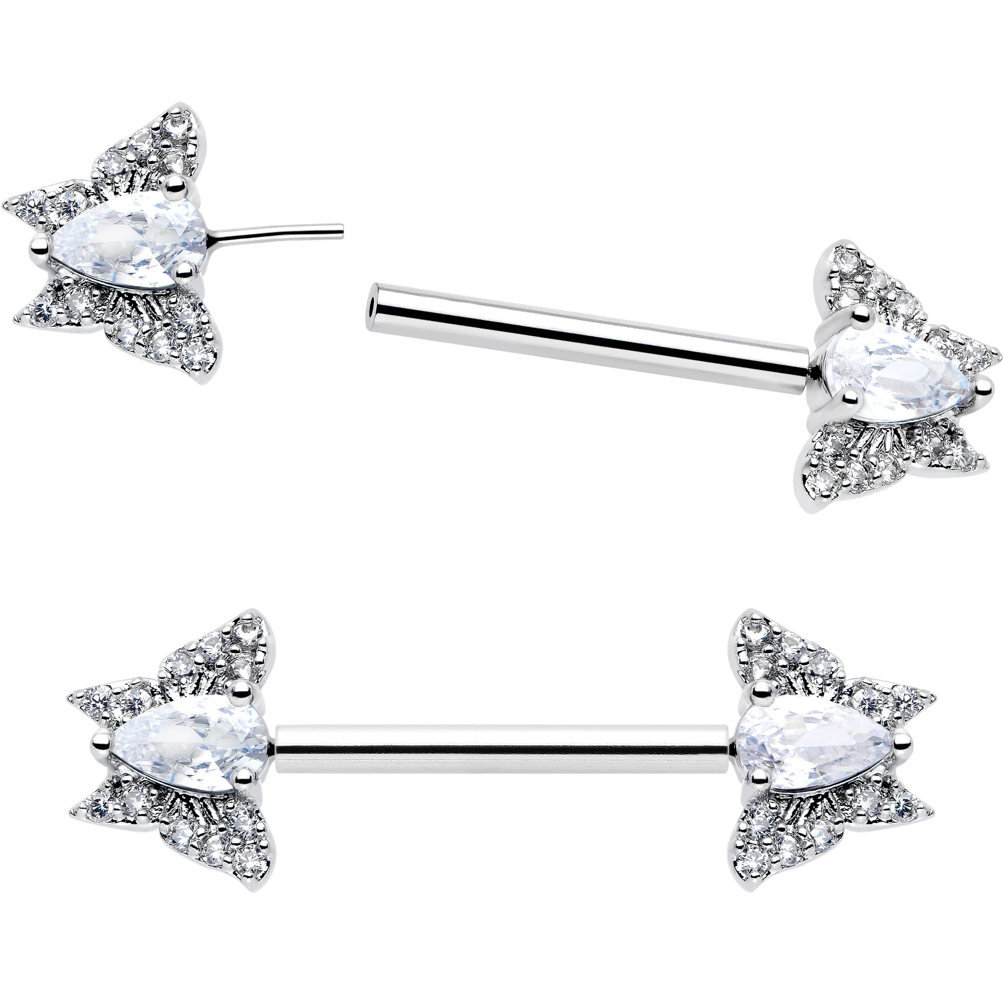14G 9/16 Style Butterfly Threadless Nipple Ring Set - Image 2