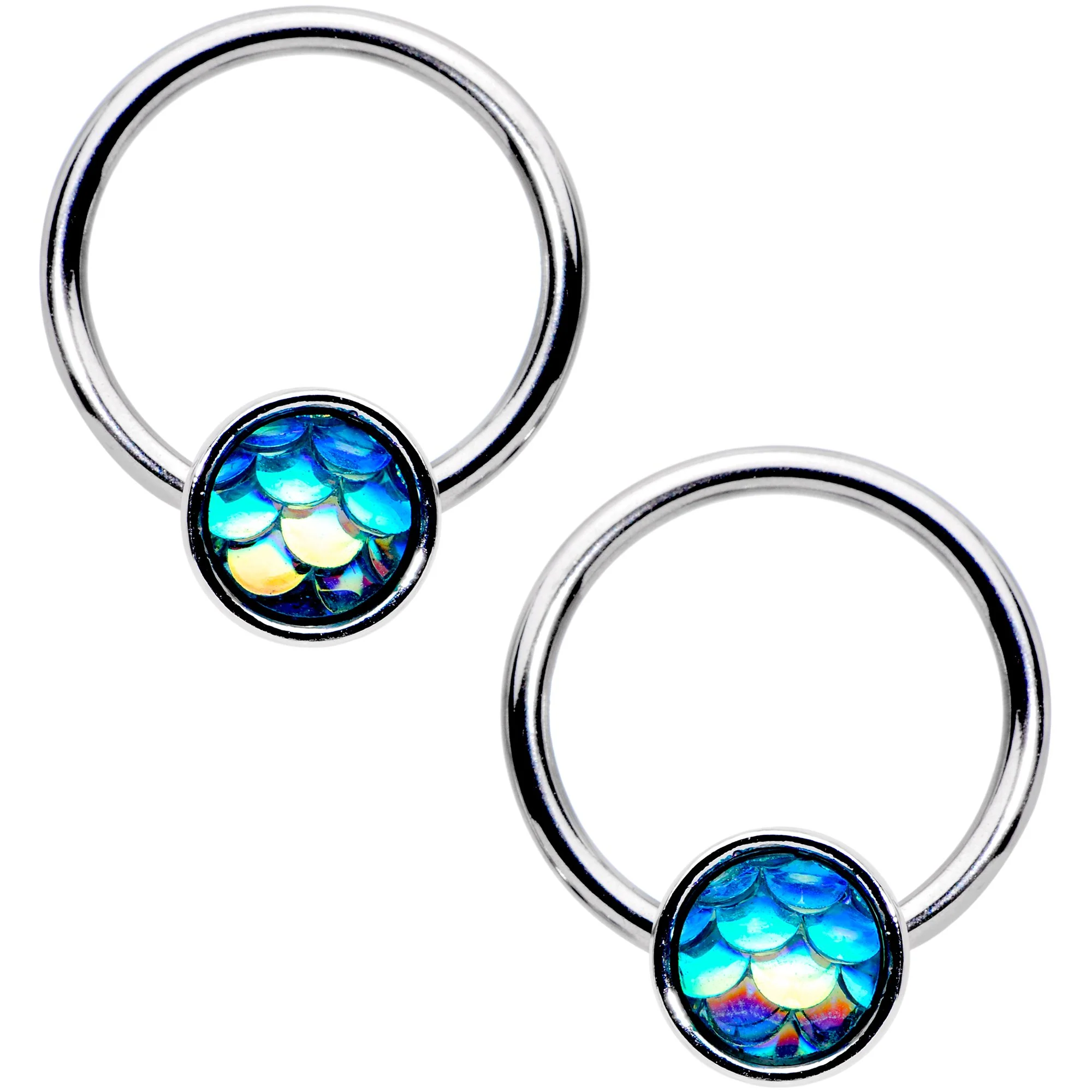 14G Clear Gem Mermaid Scale BCR Captive Nipple Ring Set of 4 - Image 2