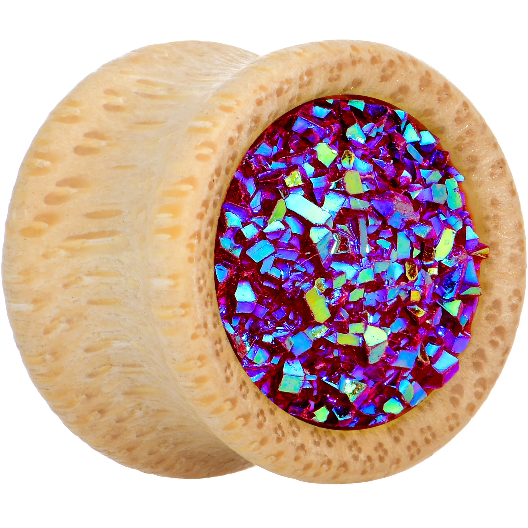 9/16 Pink Druzy Stone Wood Saddle Plug Set - Image 2