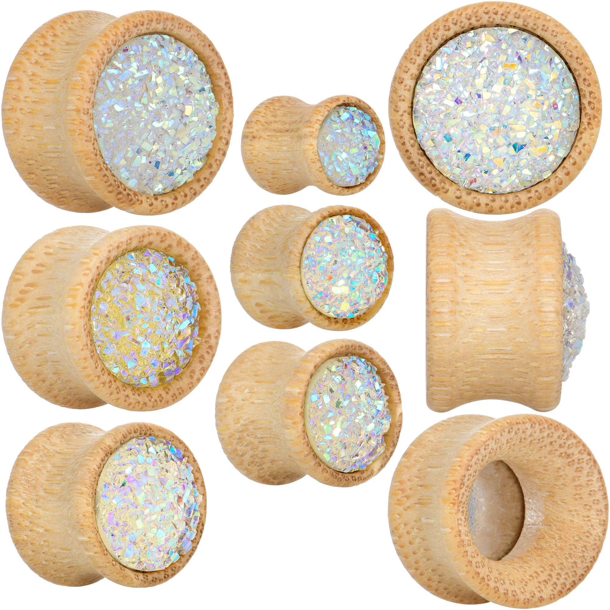 9/16 White Druzy Stone Wood Saddle Plug Set - Image 5
