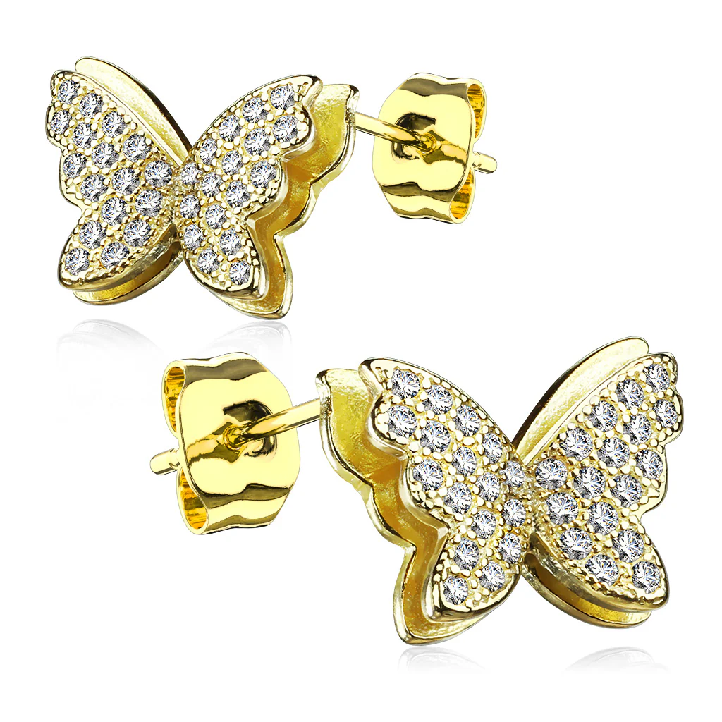925 Silver CZ Paved Layered Butterfly Stud Earrings - Image 5