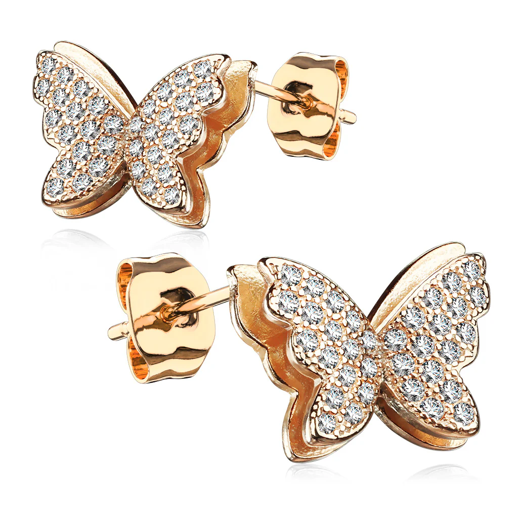 925 Silver CZ Paved Layered Butterfly Stud Earrings - Image 6